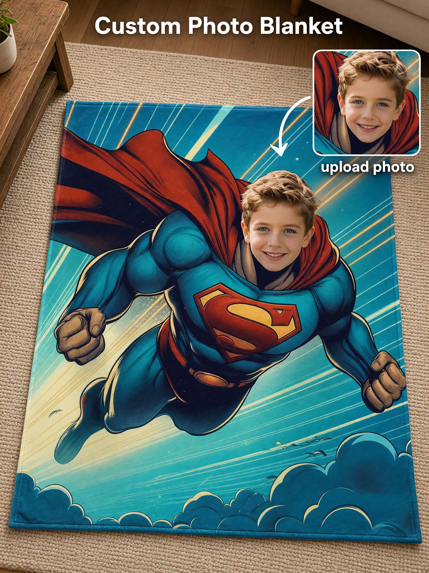 Custom Face Superhero Flannel Blanket Soft Personalized Comic Photo Fleece Throw Bed Couch Cover Cozy Birthday Gift