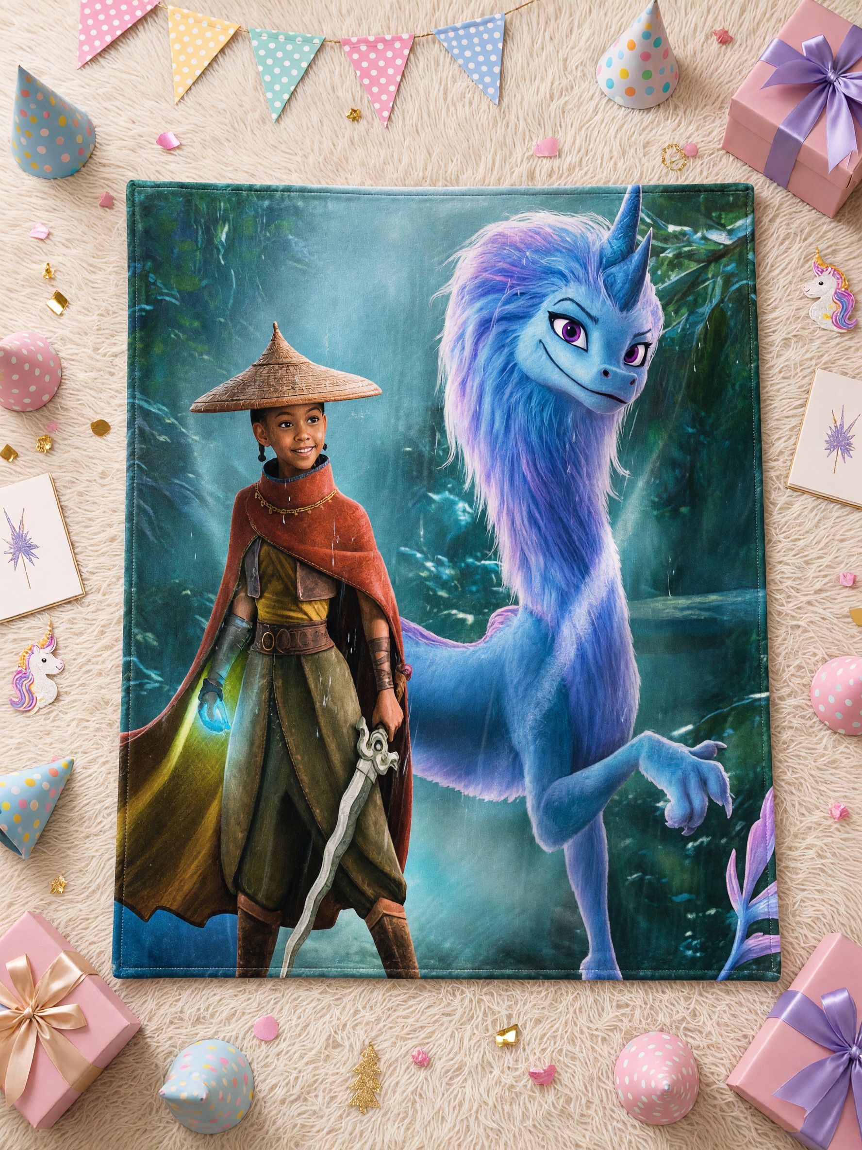 Custom Face Photo Flannel Blanket, Fantasy Dragon Warrior Plush Throw, Ideal Personalized Gift for Kids and Family