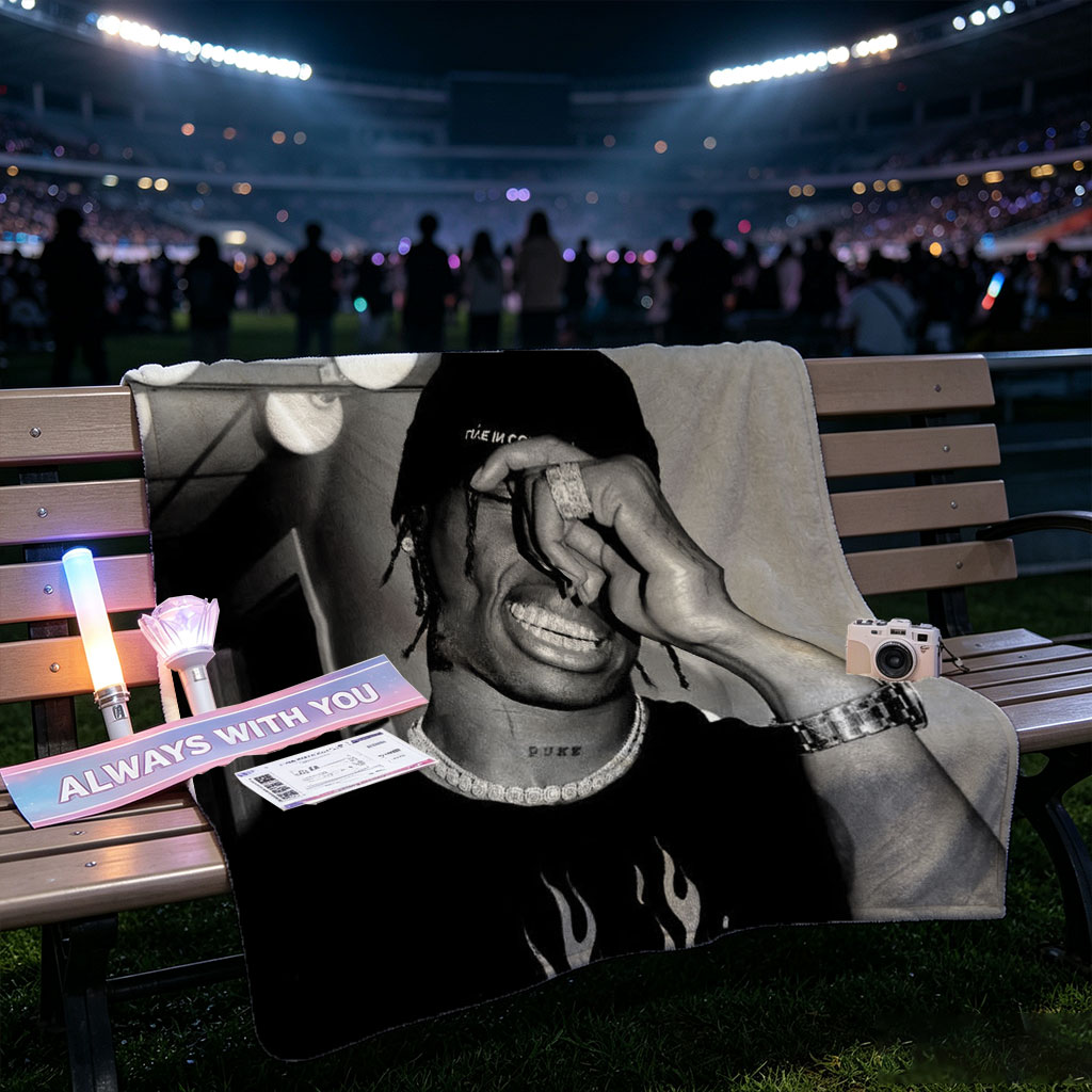 Lil Durk in a Mirror Selfie Wearing a Beanie and Flame Shirt, Smiling with Hand on Face - Blankets