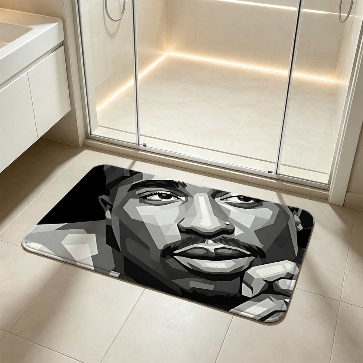 Pop Art Portrait of a Man Wearing HTM Cap and Chain Necklace - Flannel floor mat