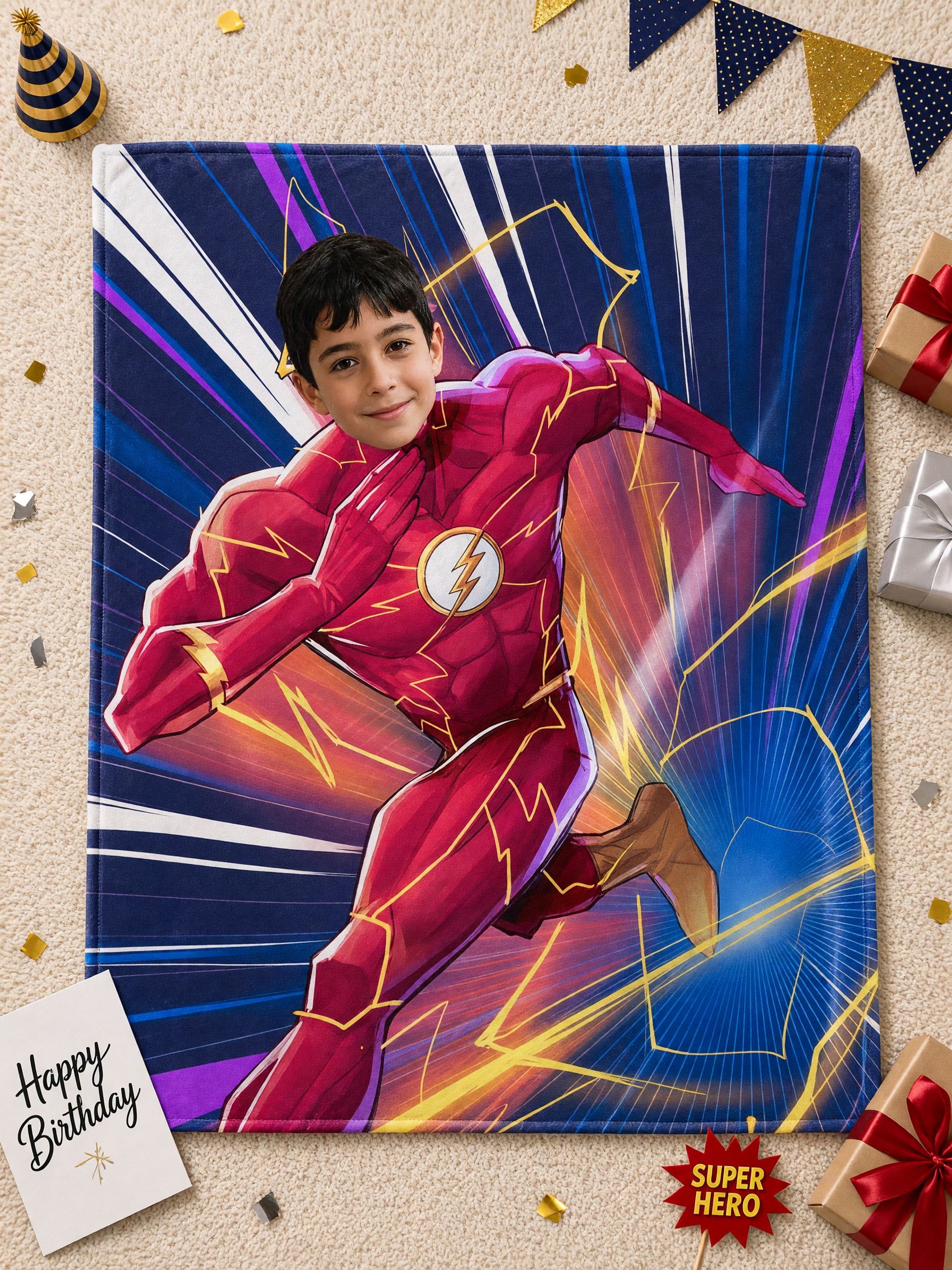 Custom Photo Face Superhero Blanket, Personalized Ultra-Soft Flannel Throw, Ideal Warm Cozy Gift for Kids and Family