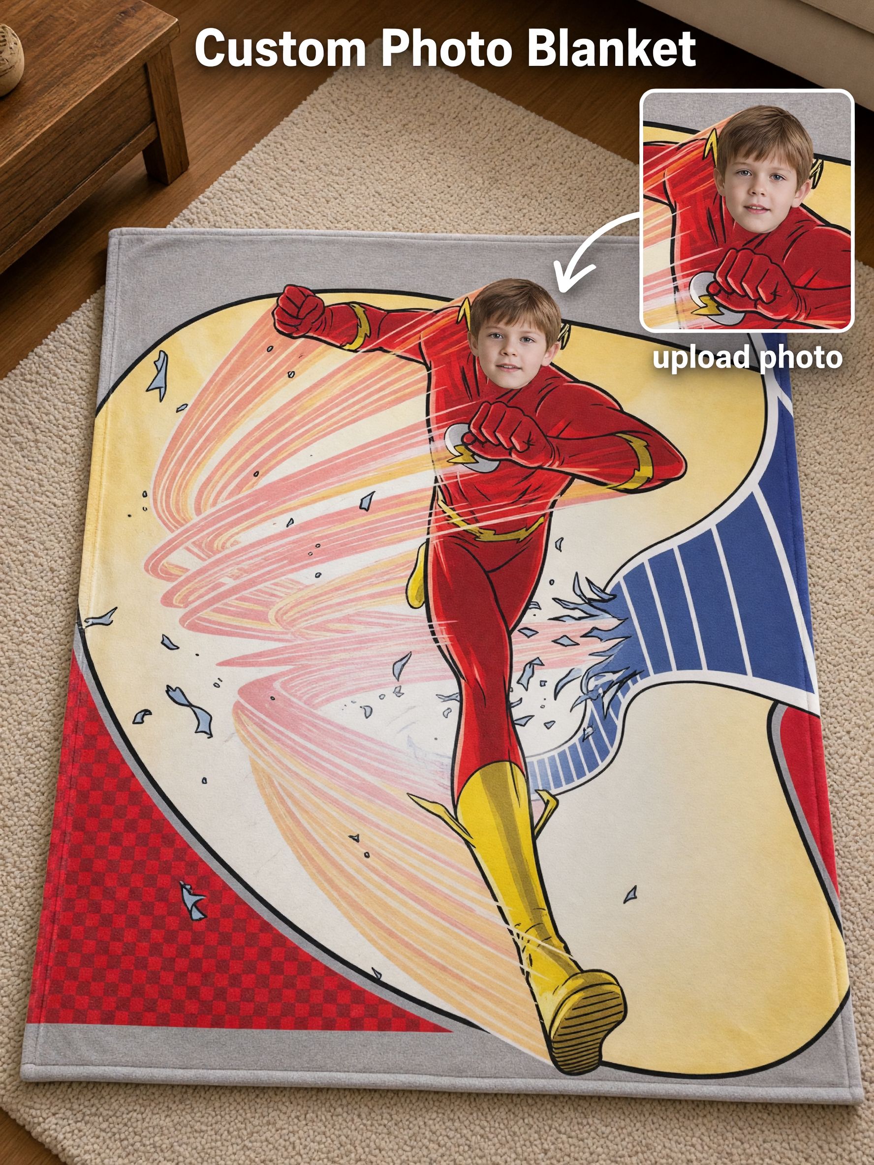 Personalized Face Superhero Flannel Blanket Custom Comic Photo Throw Skin-Friendly Plush Fleece Ideal Personalized Gift