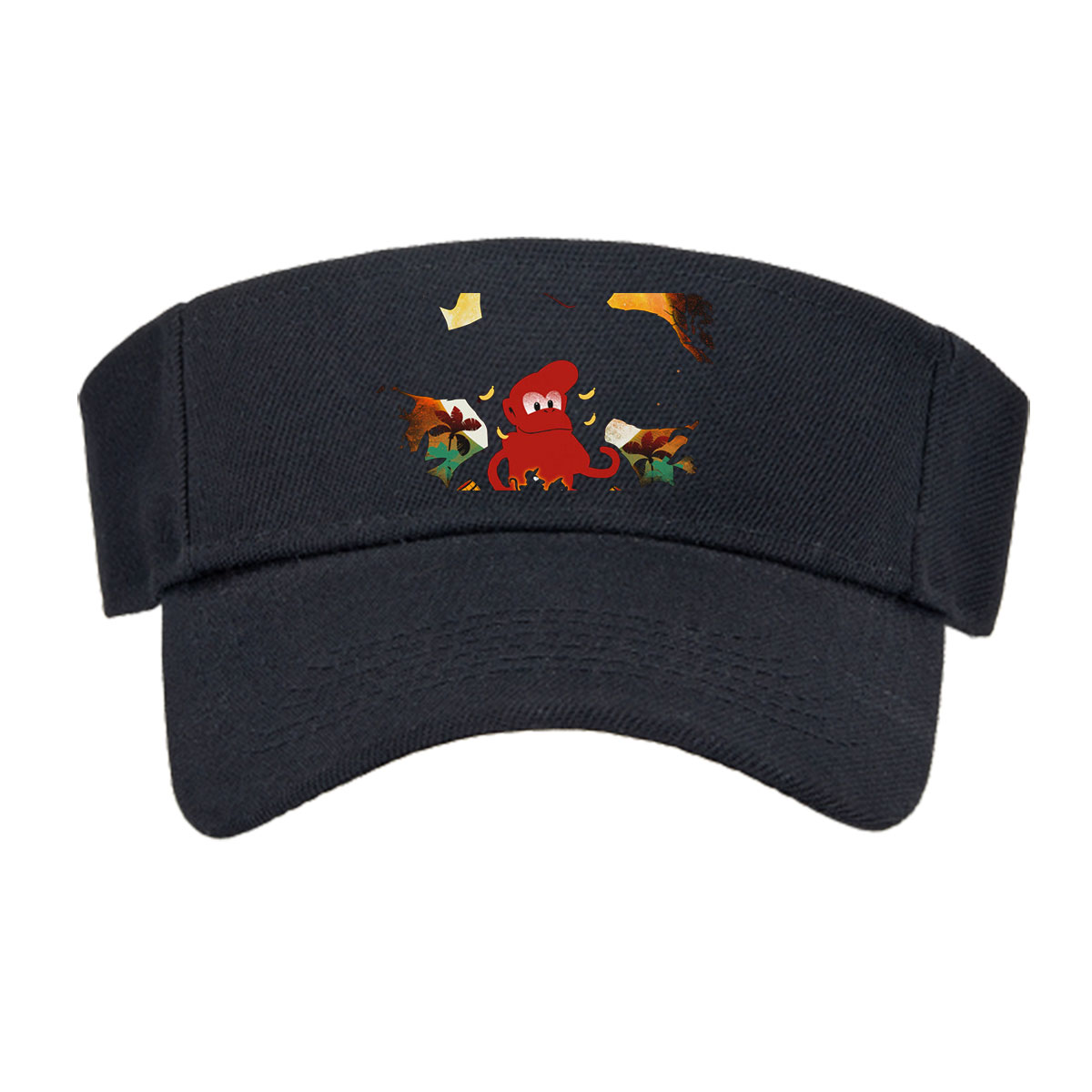 Diddy Kong and Donkey Kong in a jungle scene with a Nintendo 64 controller, featuring bananas and barrels. -  Visor cap