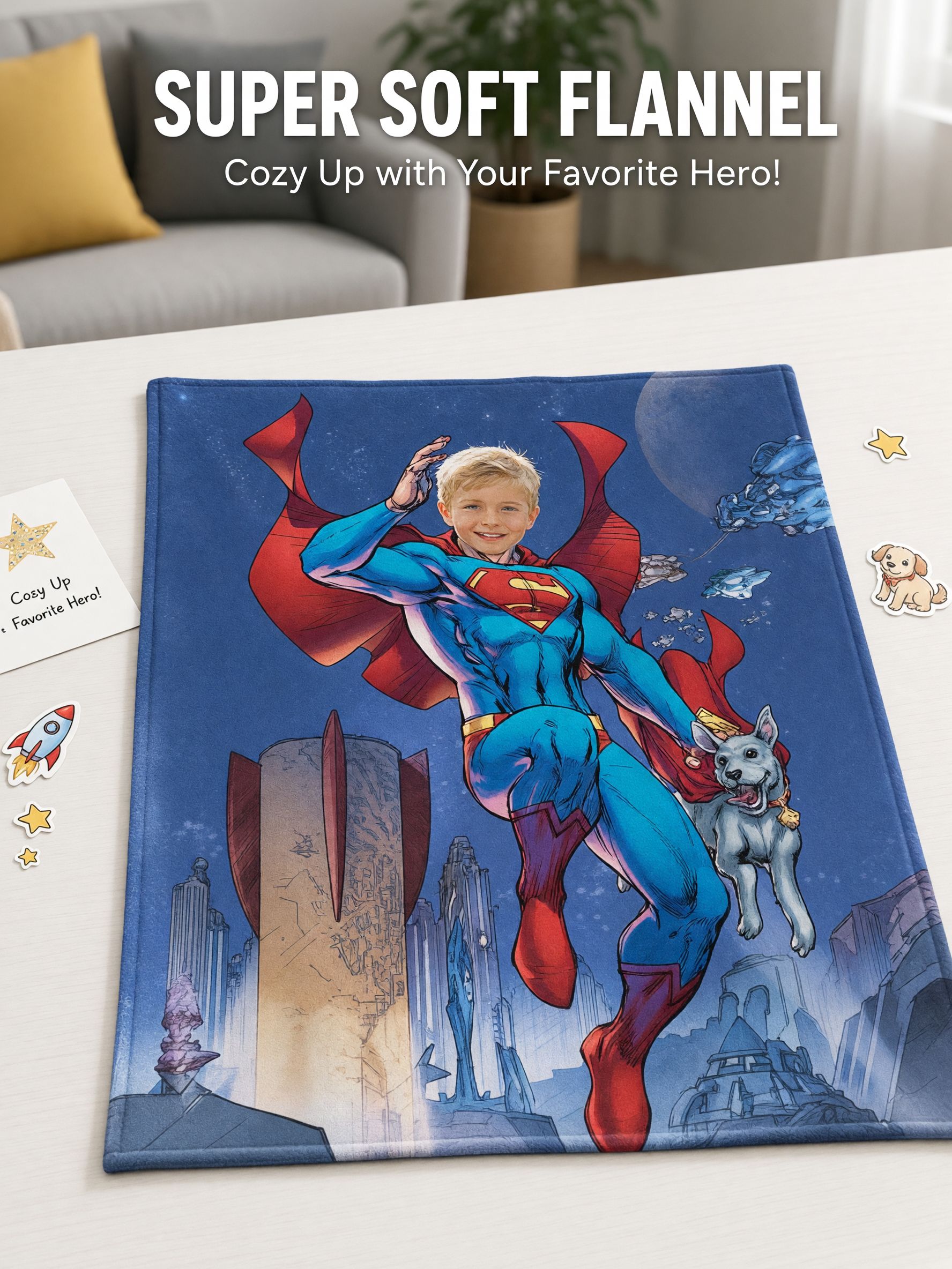 Custom Face Superhero Flannel Blanket Personalized Photo Throw Lightweight Ultra Soft Cozy Bed Fleece Blanket Gift