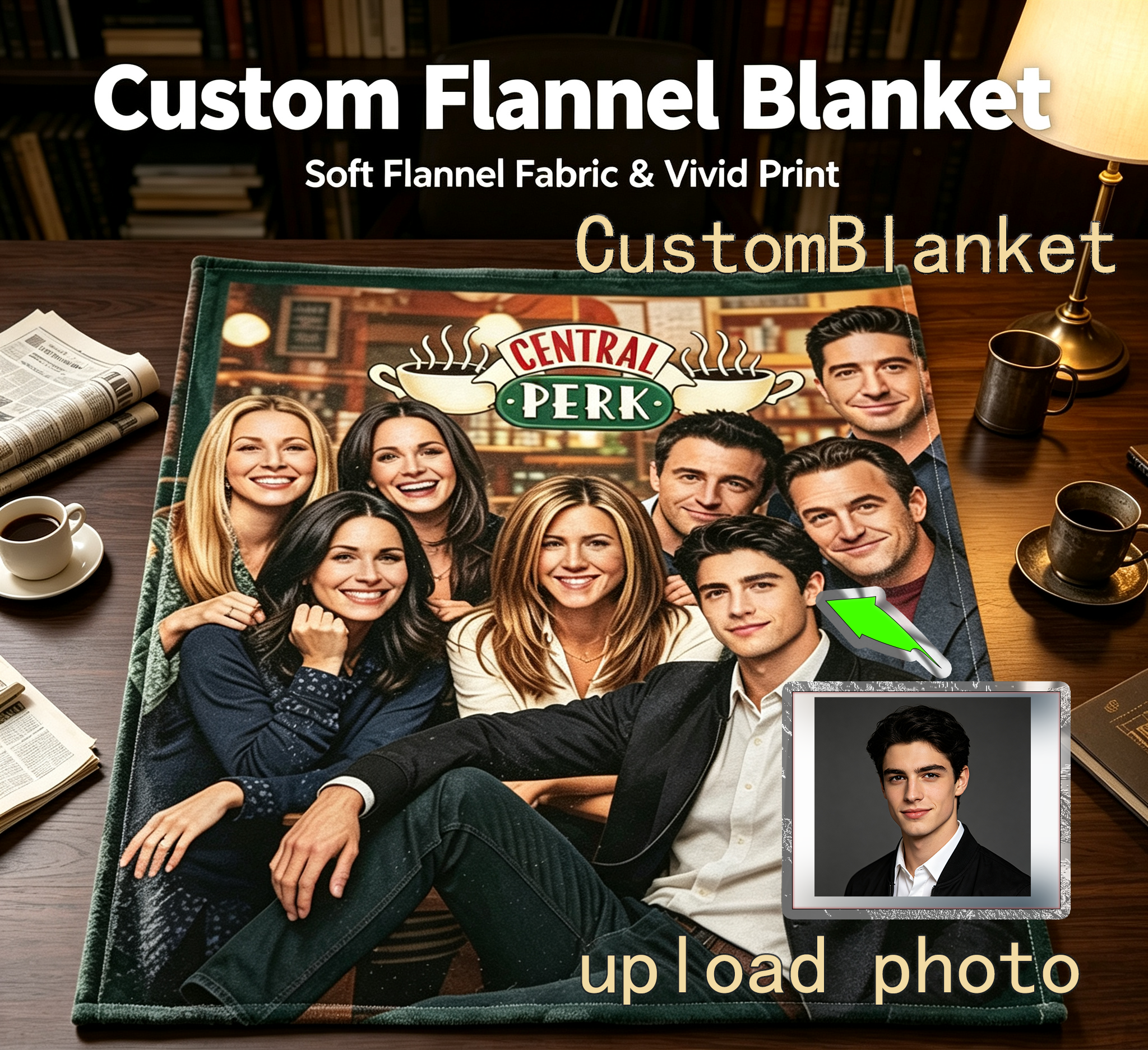 Custom Face Blanket Friends TV Show Central Perk Flannel Blanket Cozy Living Room Gift for Fans and Collectors