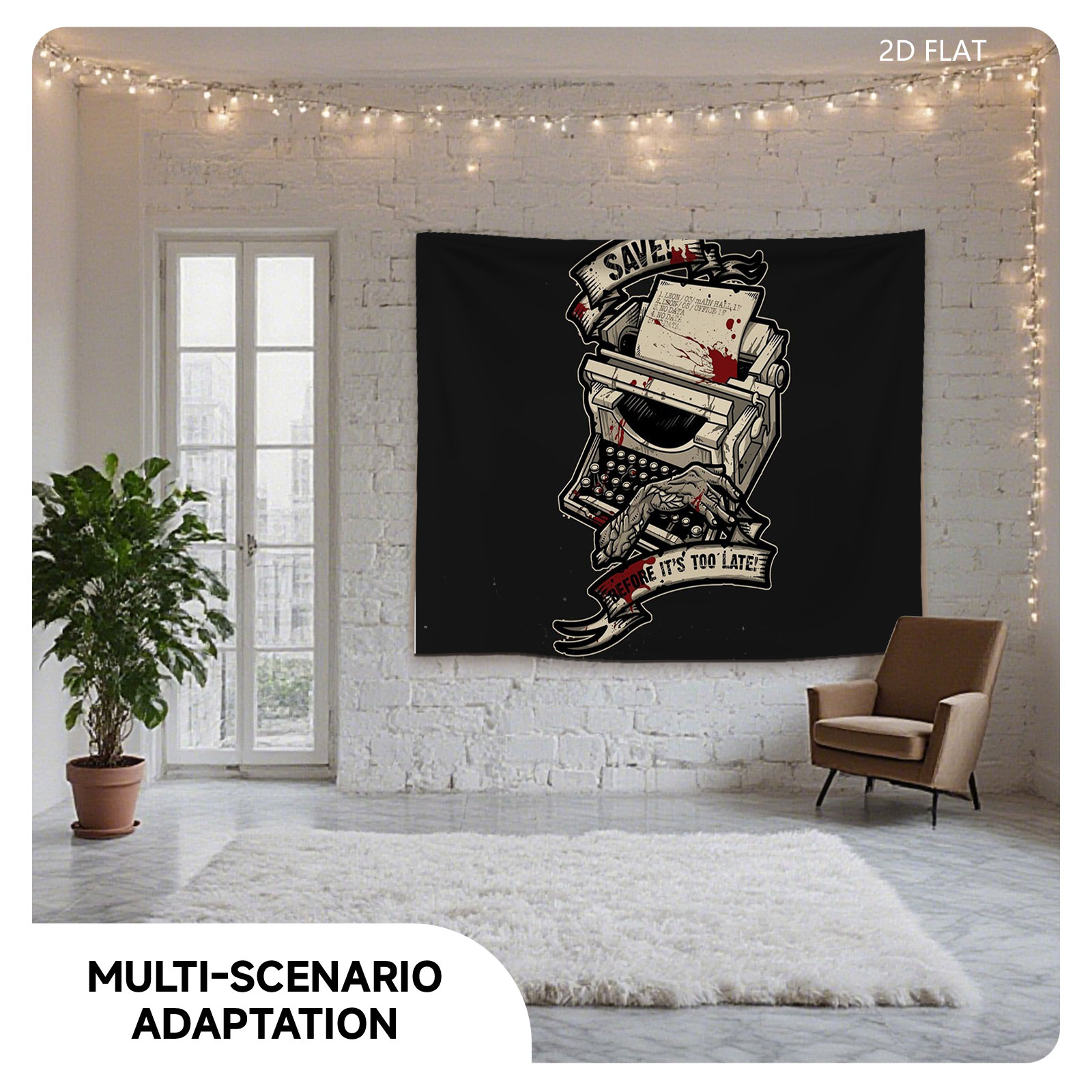 Save Before It's Too Late: Typewriter with Bloody Hands and Urgent Message - Tapestry