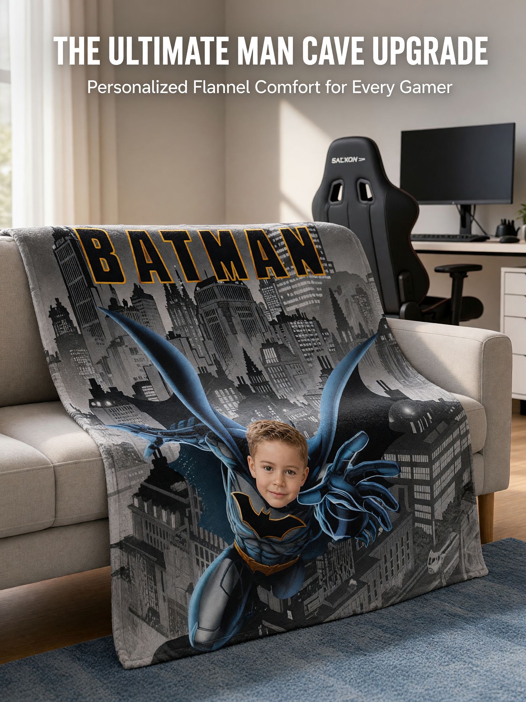 Custom Photo Face Superhero Flannel Blanket Ultra Soft Personalized Fleece Throw for Kids Birthday Gift