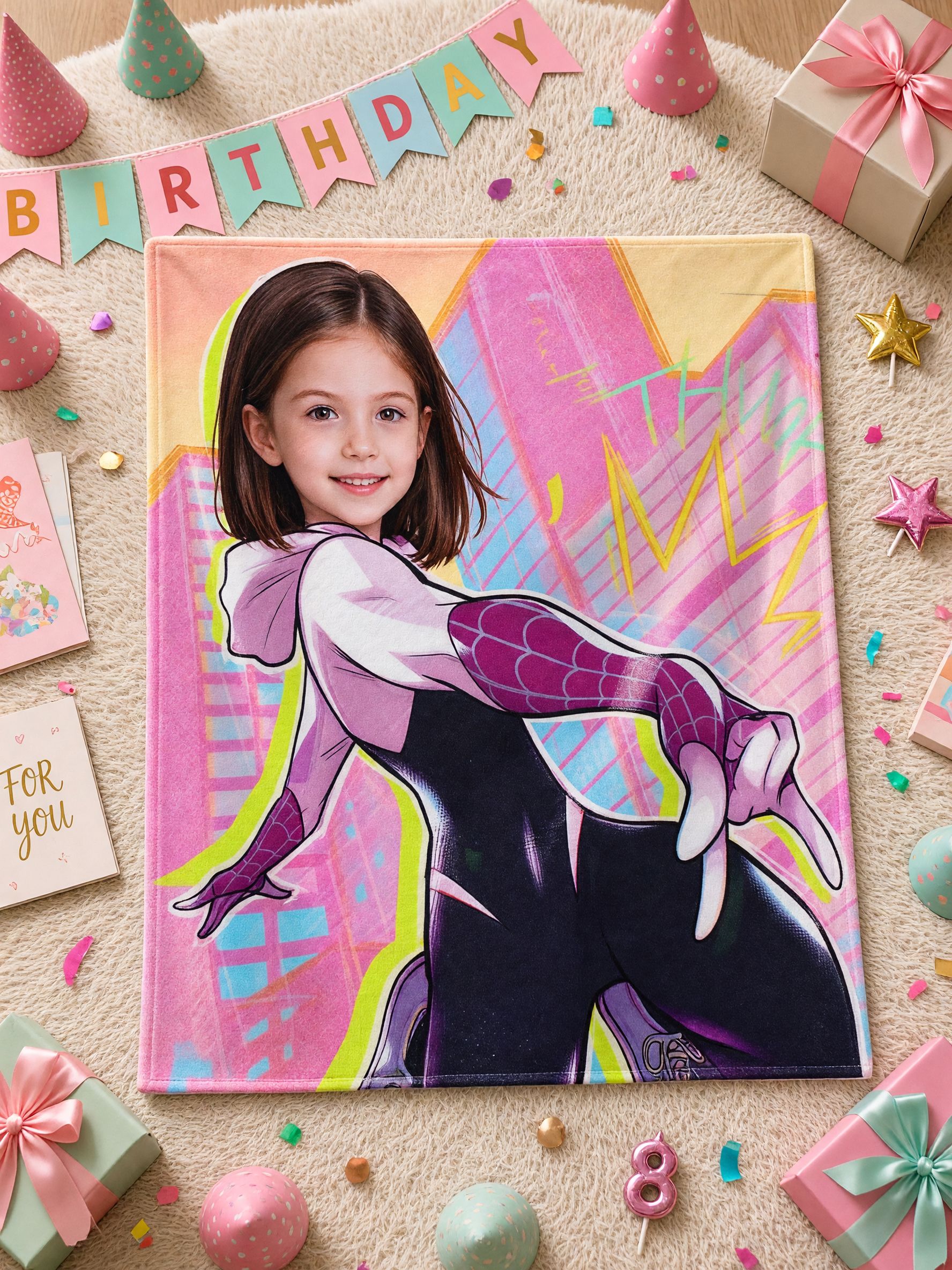Custom Photo Face Blanket Personalized Superhero Flannel Throw, Ultra Soft Anti-Pilling Cozy Fleece Gift
