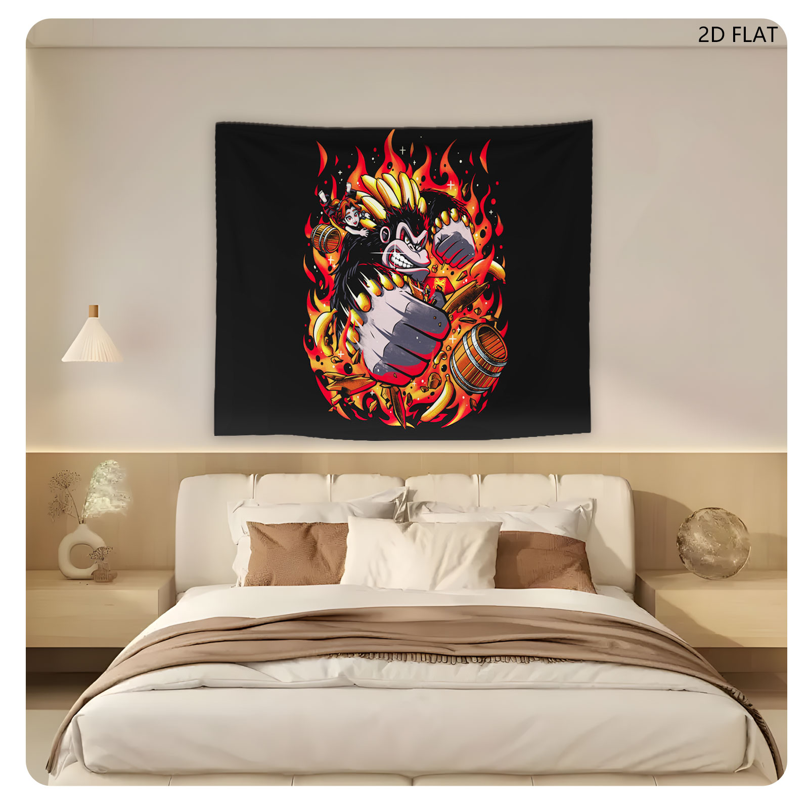 Banana Monkey with Fire and Barrels - Tapestry