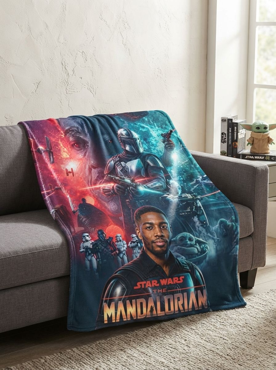Custom Photo Face Flannel Blanket Personalized Sci-Fi Galaxy Hero Throw Velvety Soft Anti-Pilling Fleece Wrap Ideal