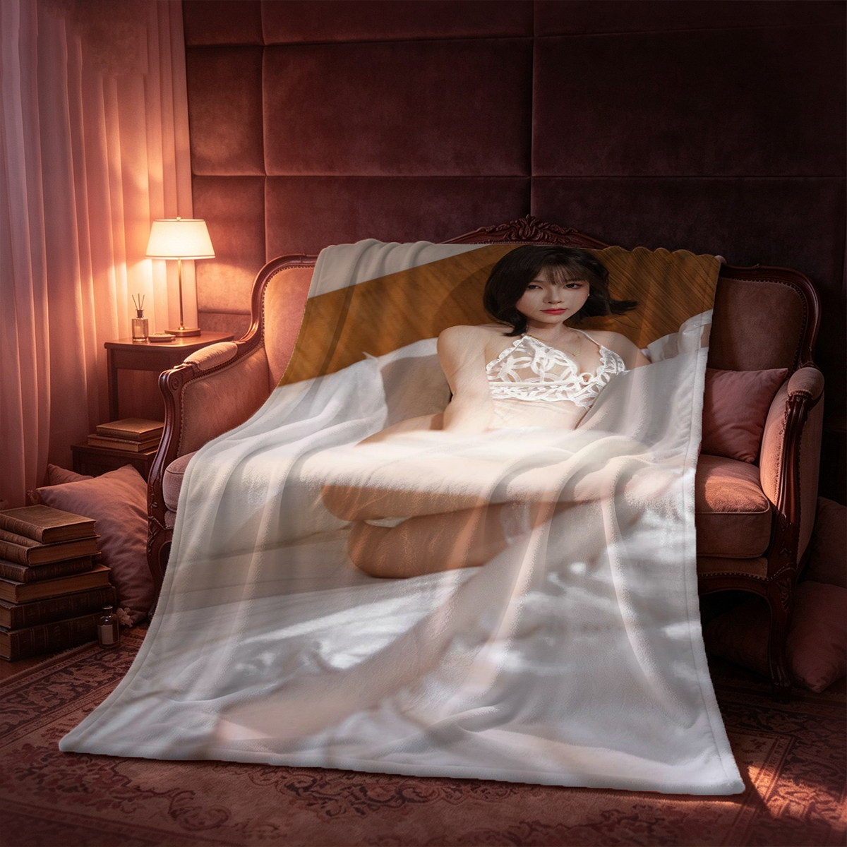 White Bodysuit Pose by the Window - Blanket