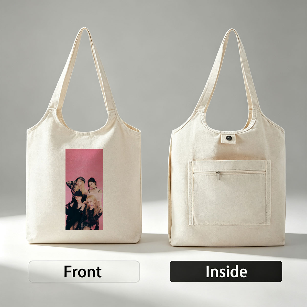 aespa Group Photo on Pink Background with Fashionable Outfits and Stylish Poses - Canvas shoulder bags/