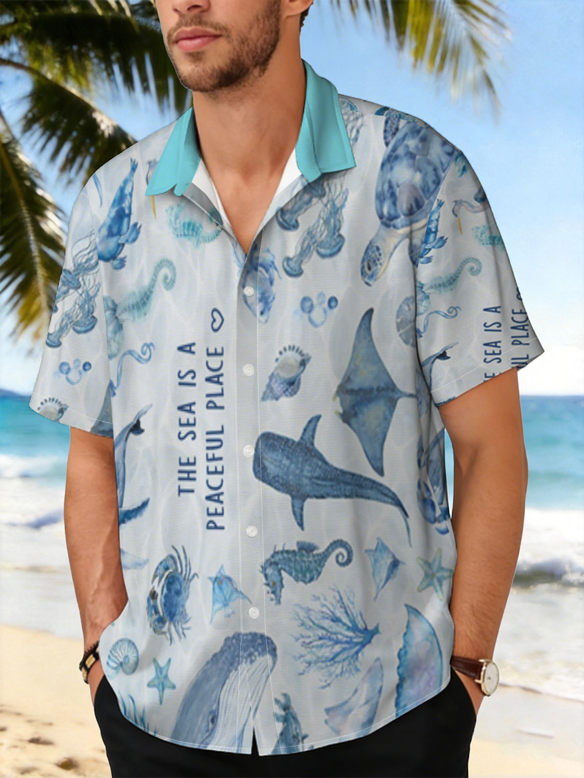 Underwater Serenity: Marine Life in Blue Hues -  Shirt