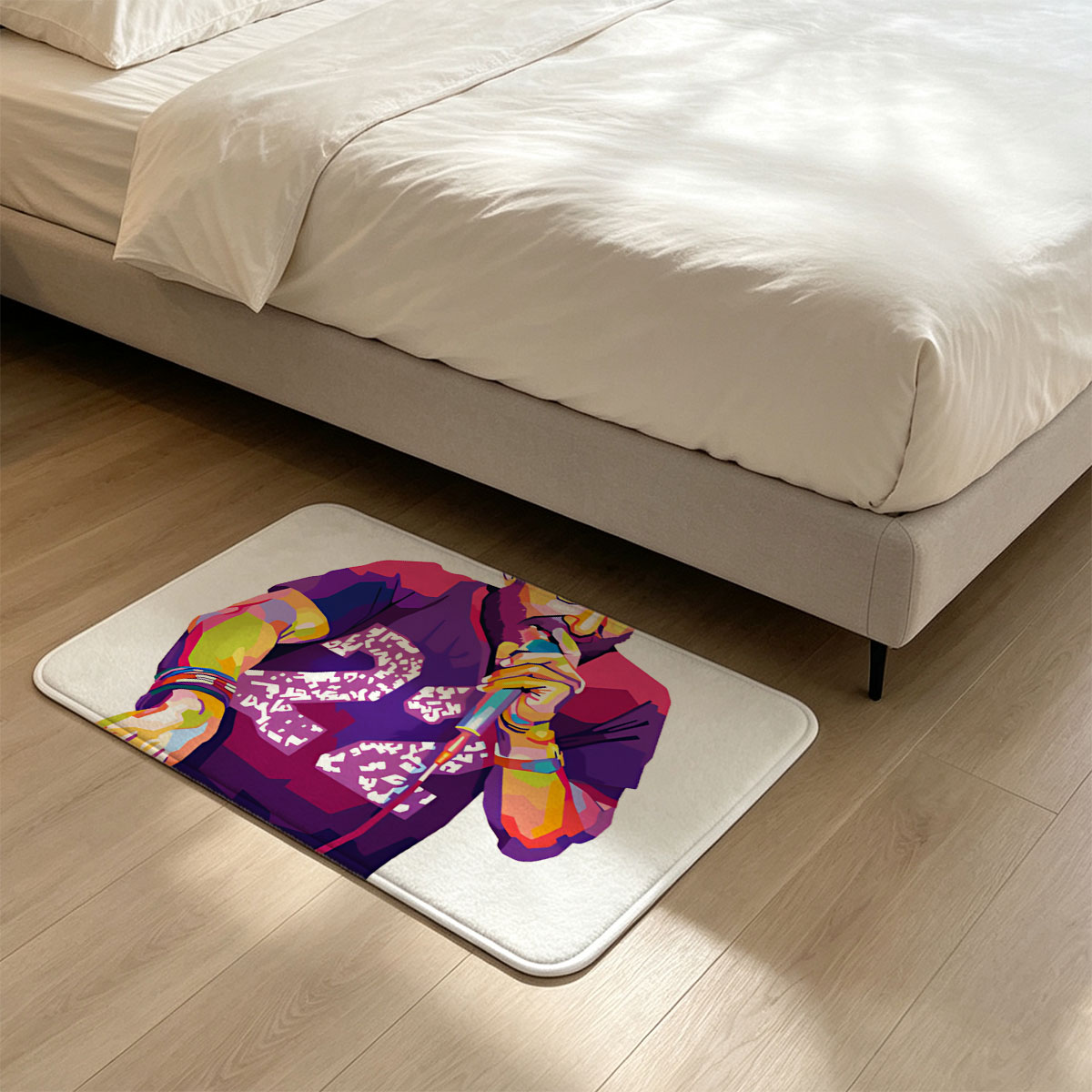 DJ with Colorful Hair and Microphone at Turntable - Flannel floor mat