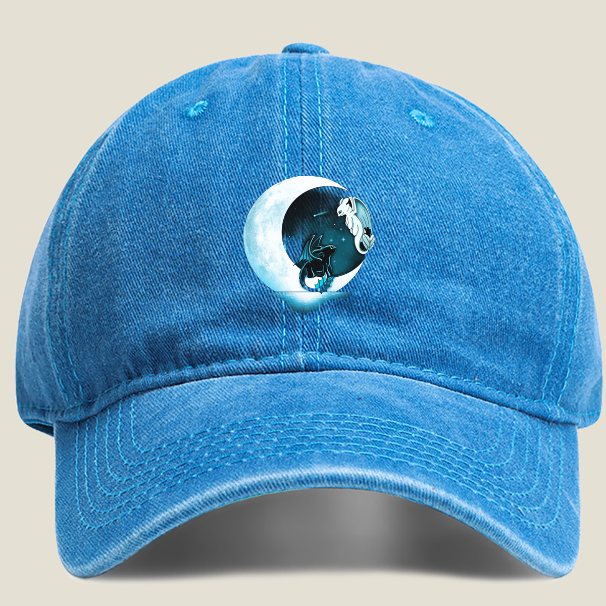 How to Train Your Dragon: Toothless and Light Fury under the Moon - Washed Denim - Baseball Cap