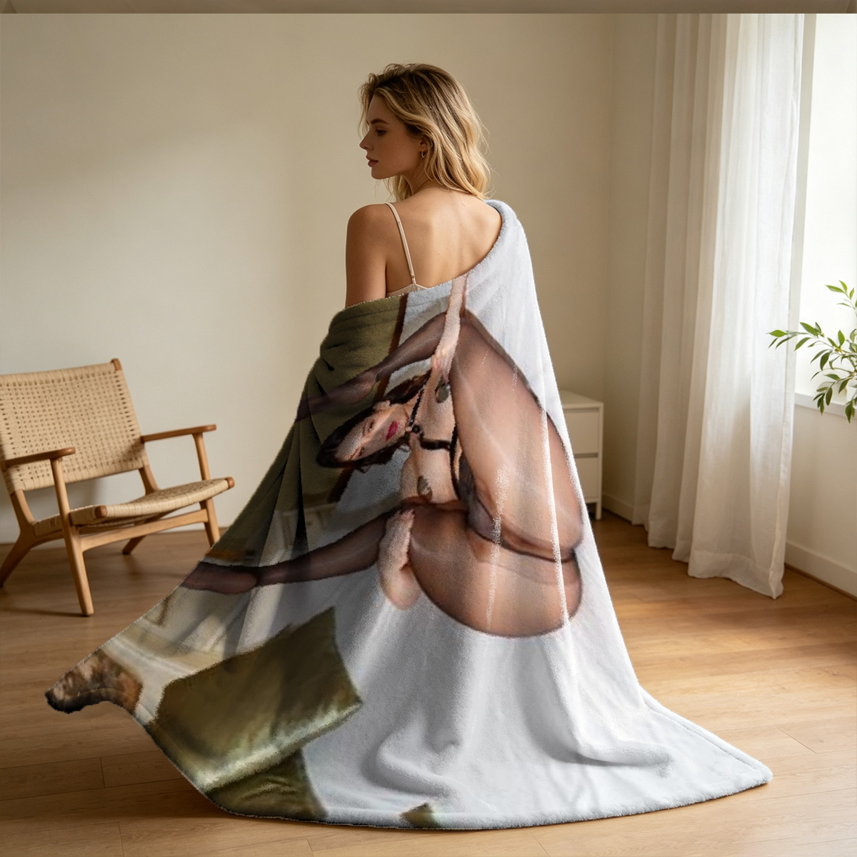 Emma Watson nude on couch smiling - Blanket
