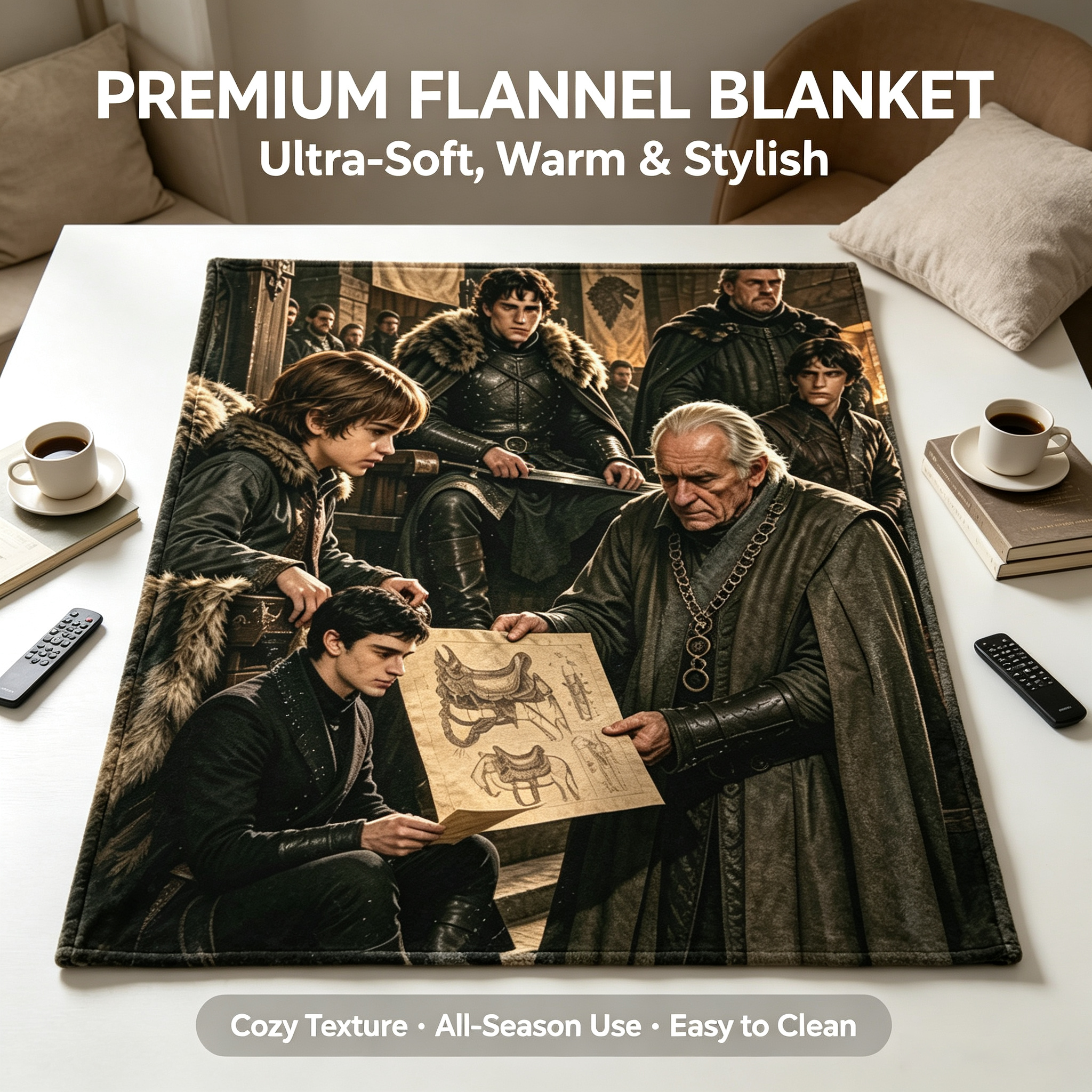 Custom Face Blanket Game of Thrones Characters Flannel Blanket for Couch, Bed, or Travel – Perfect Gift for Fans and Collectors