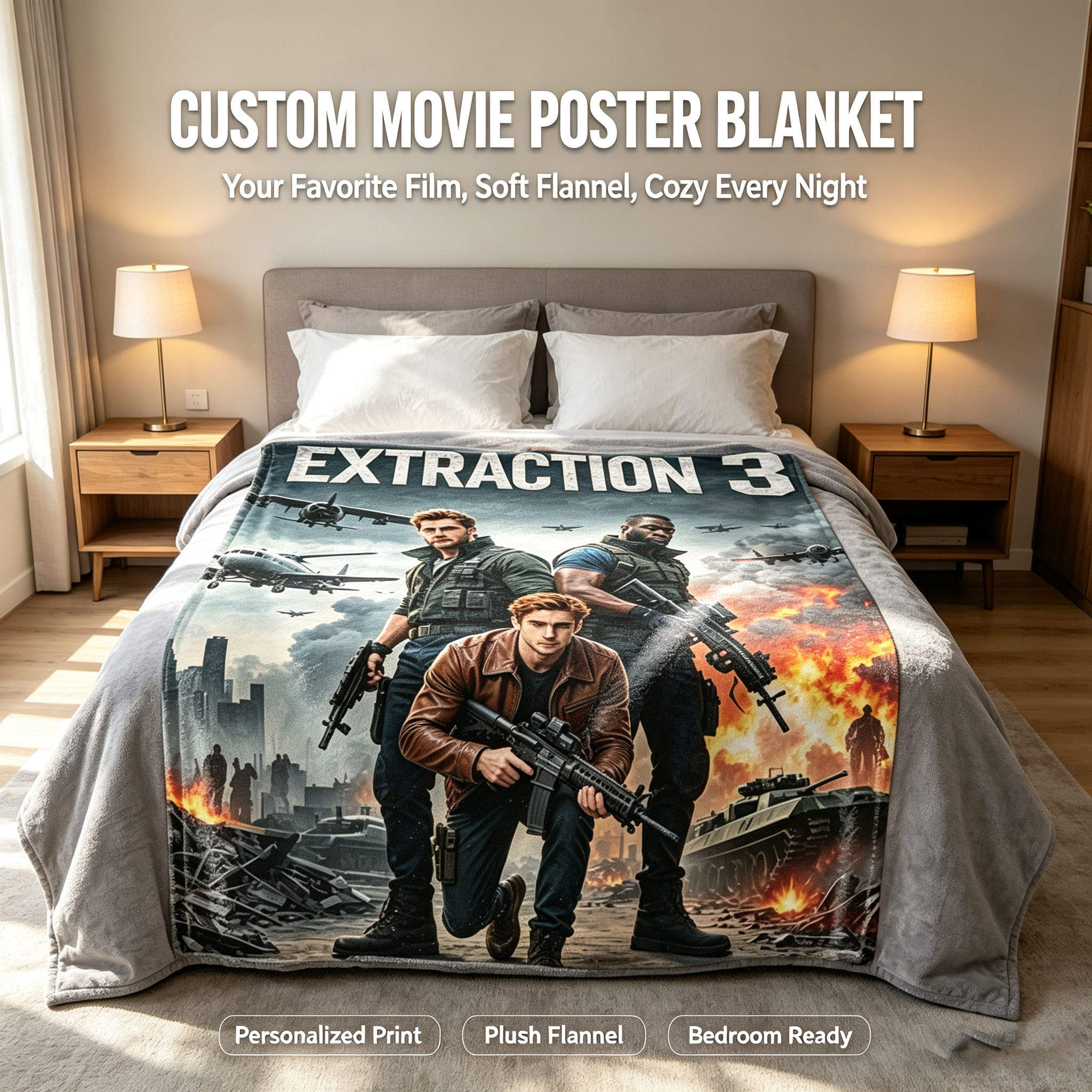 Custom Face Blanket Extraction 3 Movie Poster Flannel Blanket Perfect for Movie Fans and Action Enthusiasts Ideal as a Gift or Giveaway