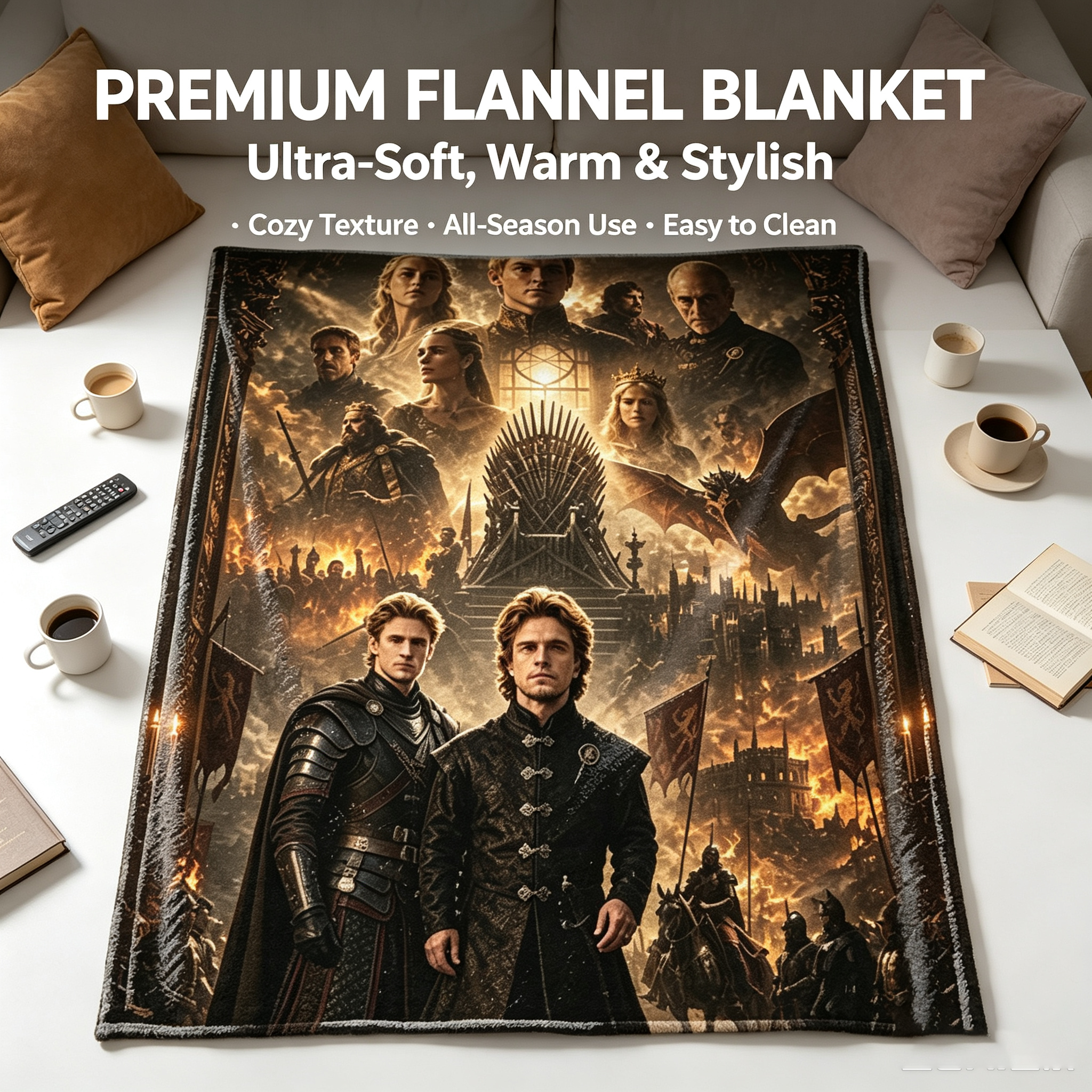 Custom Face Blanket Game of Thrones Characters Flannel Blanket for Couch, Bed, or Travel – Perfect Gift for Fans and Collectors