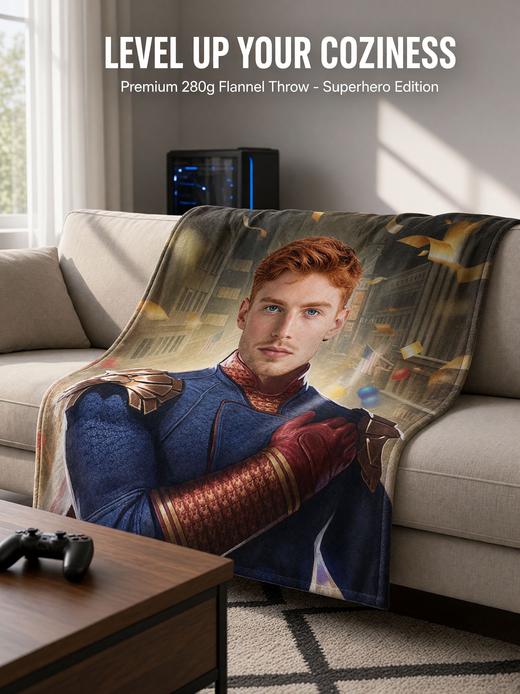 Custom Photo Flannel Fleece Blanket Personalized Face Portrait Superhero Theme Soft Warm Throw Blanket