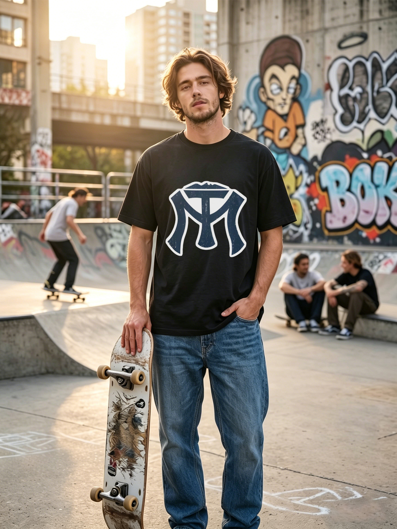 Men's Printed T-Shirt with Vintage Style Letter M Logo Design Casual Round Neck Summer Lightweight Breathable Short Sleeve T-Shirt for Everyday Wear, Outdoor Activities, and Urban Fashion Lovers