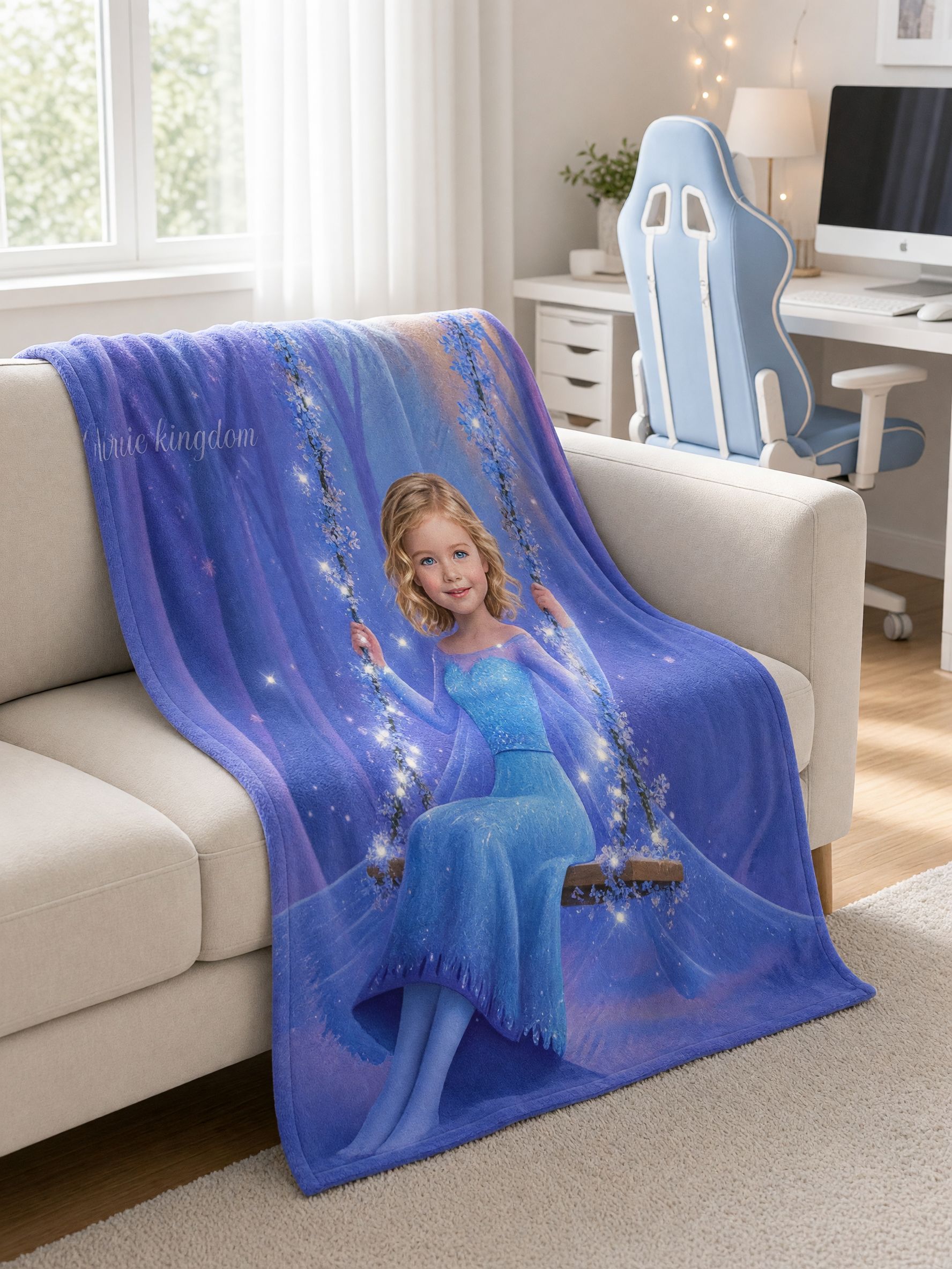 Custom Face Photo Blanket Personalized Ice Princess Flannel Fleece Throw for Bed Couch Ideal Personalized Gift