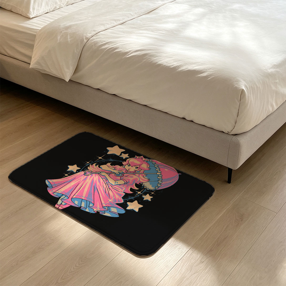Princess Peach in Pink Gown with Umbrella and Stars - Flannel floor mat