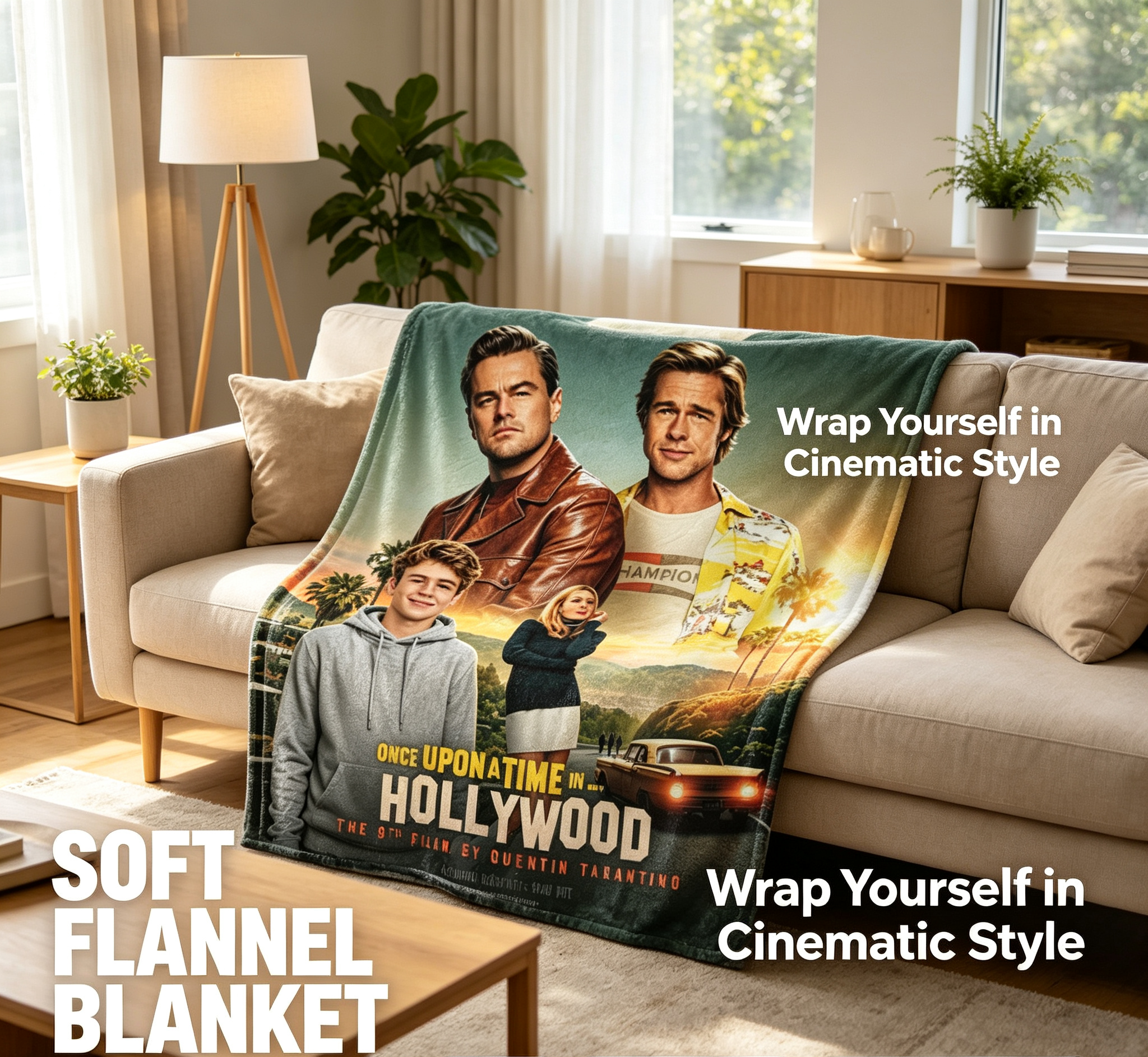 Custom Face Blanket Once Upon a Time in Hollywood Movie Characters Flannel Blanket Perfect for Couch or Bed Comfort Ideal Gift for Film Fans and Movie Lovers