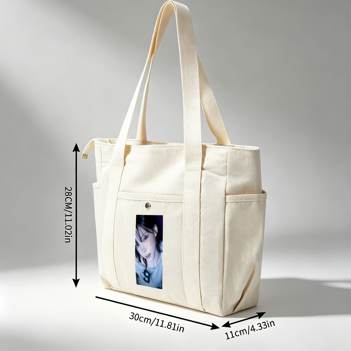 Kim Ji-min in a Close-Up Portrait Wearing a Gray T-Shirt with Number 9 - Multi-pocket bags