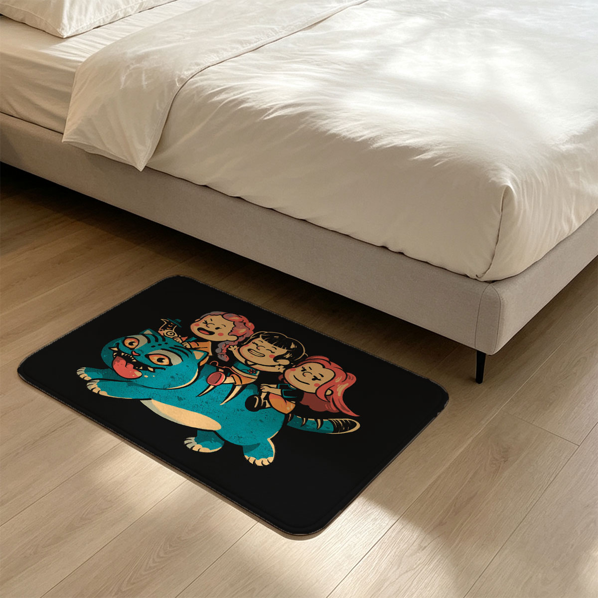 Three Kids Riding a Cheshire Cat - Flannel floor mat