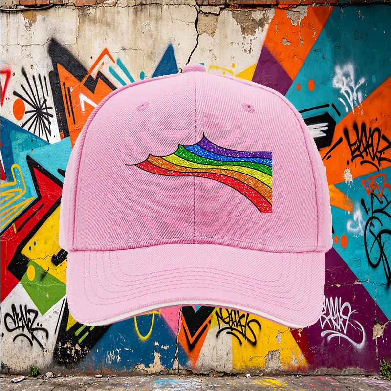 Unisex Classic Sandwich Hat with Glitter Rainbow Print Design | Lightweight Sun Protection Cap for Outdoor Activities, Beach, Travel, and Pride Events | Suitable for Adults Seeking Stylish and Comfortable Headwear