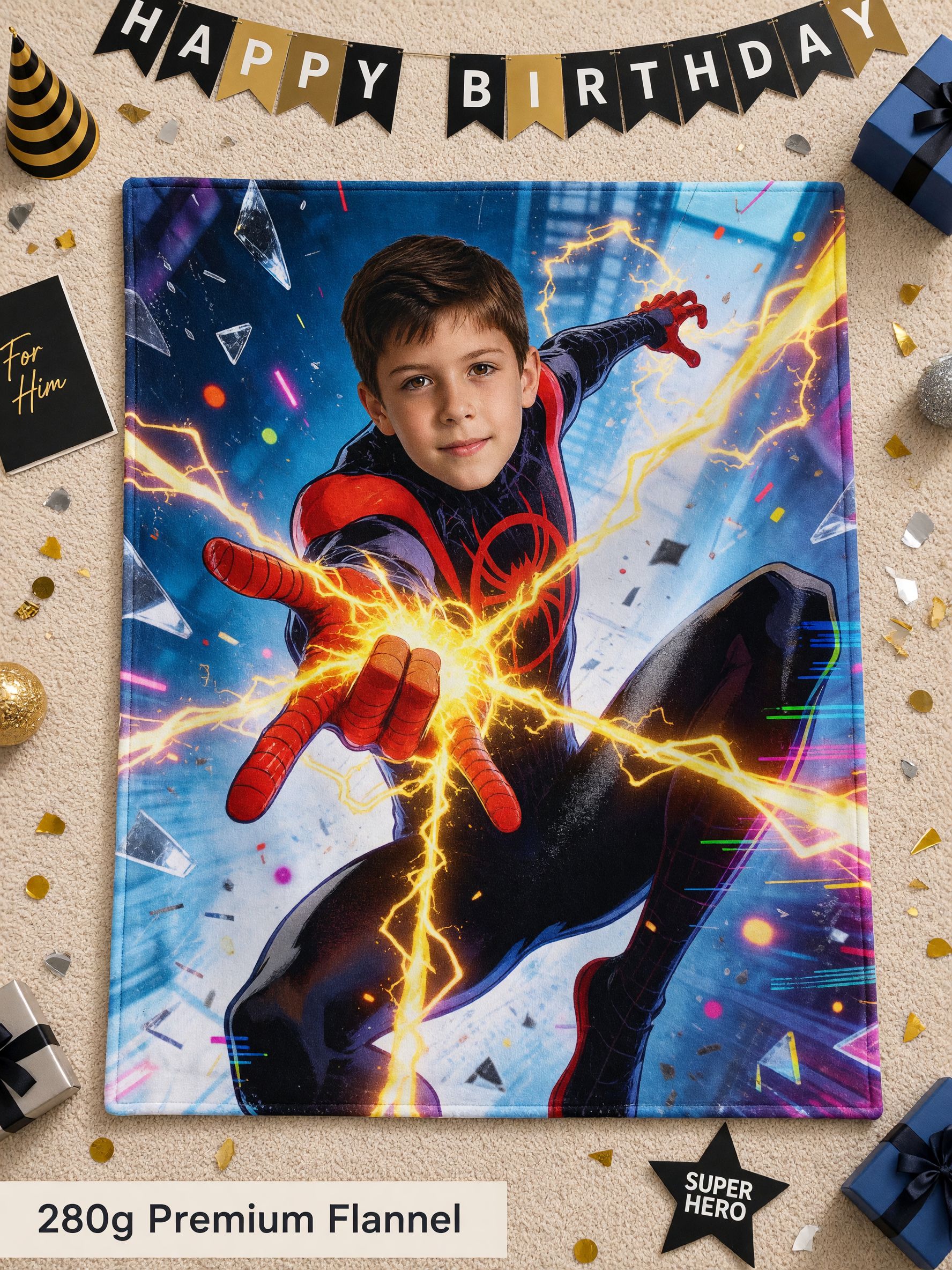 Custom Superhero Face Blanket Soft Flannel Fleece Throw for Kids, Ideal Personalized Photo Gift for Sofa and Bedroom