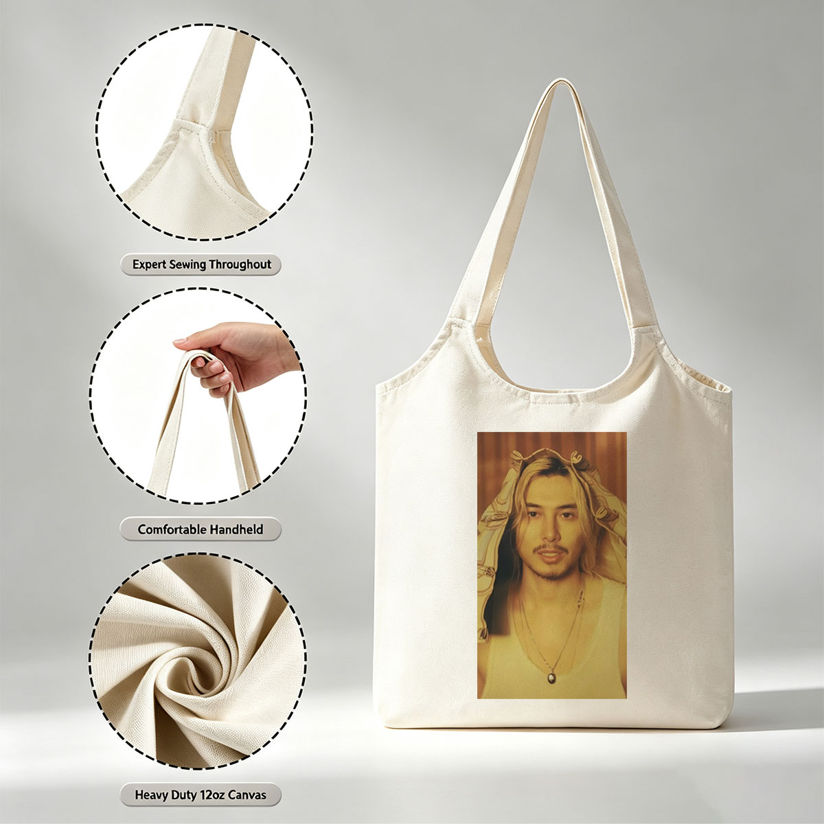 BTS Jungkook in a Dramatic Portrait with Golden Hair and Elegant Jewelry - Canvas shoulder bags/