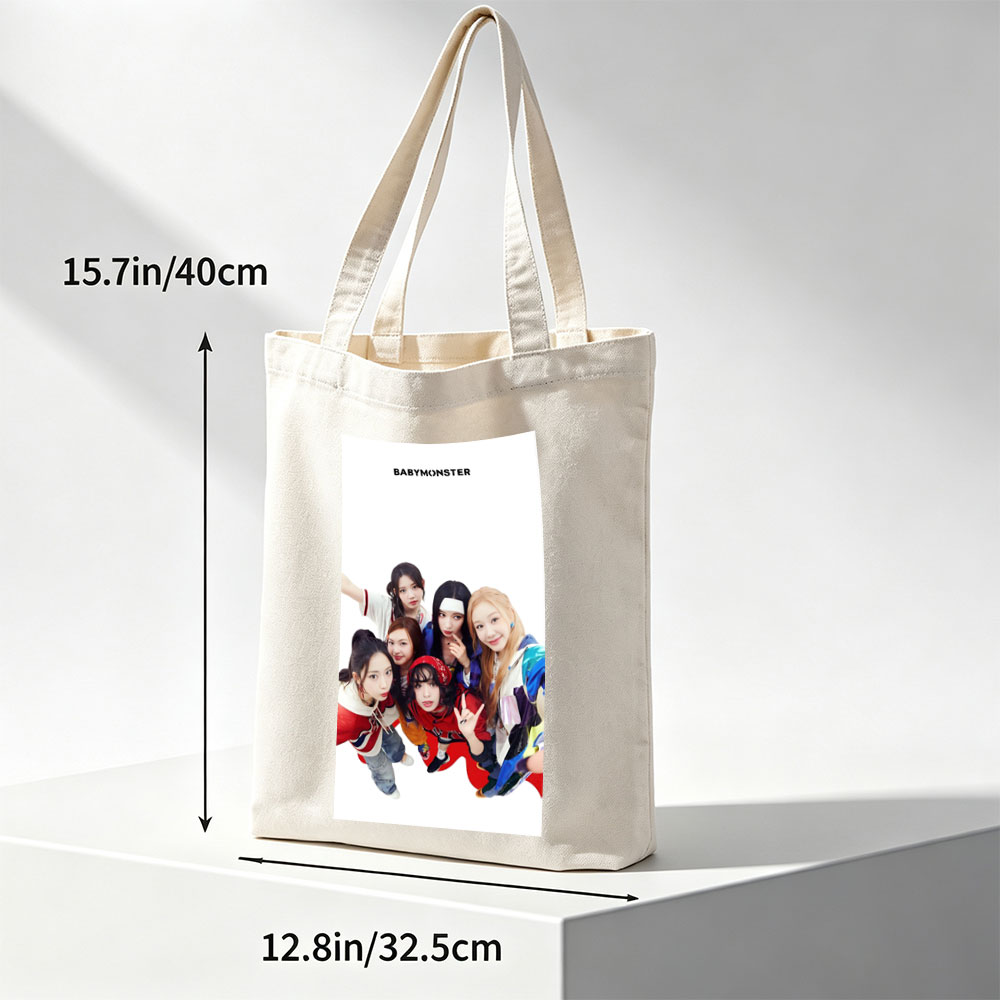 BABYMONSTER Group Photo - Five Members Posing Playfully in Colorful Outfits Against White Background - Canvas tote bags