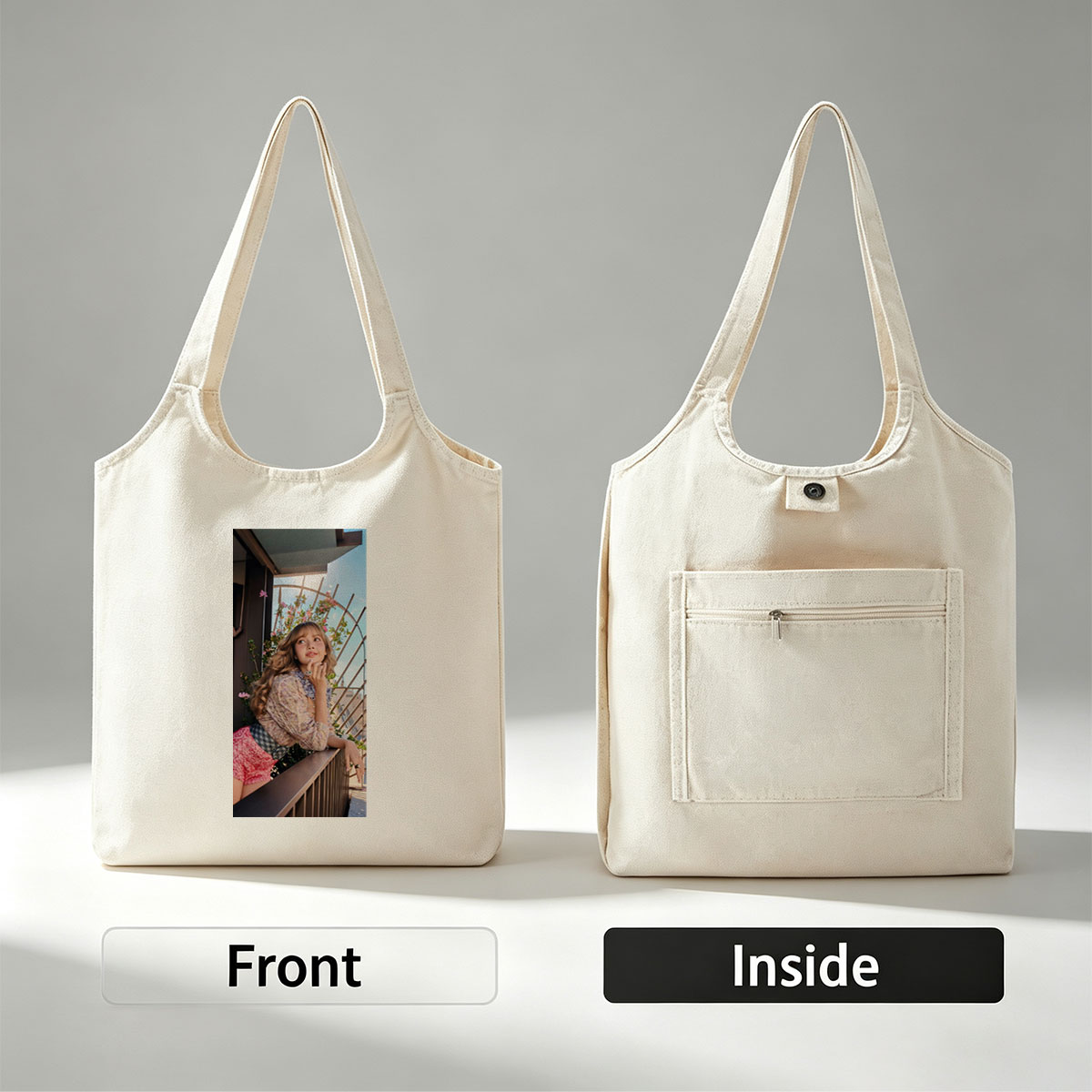 Lisa Blackpink Balcony Portrait with Floral Background and Stylish Outfit - Canvas shoulder bags/