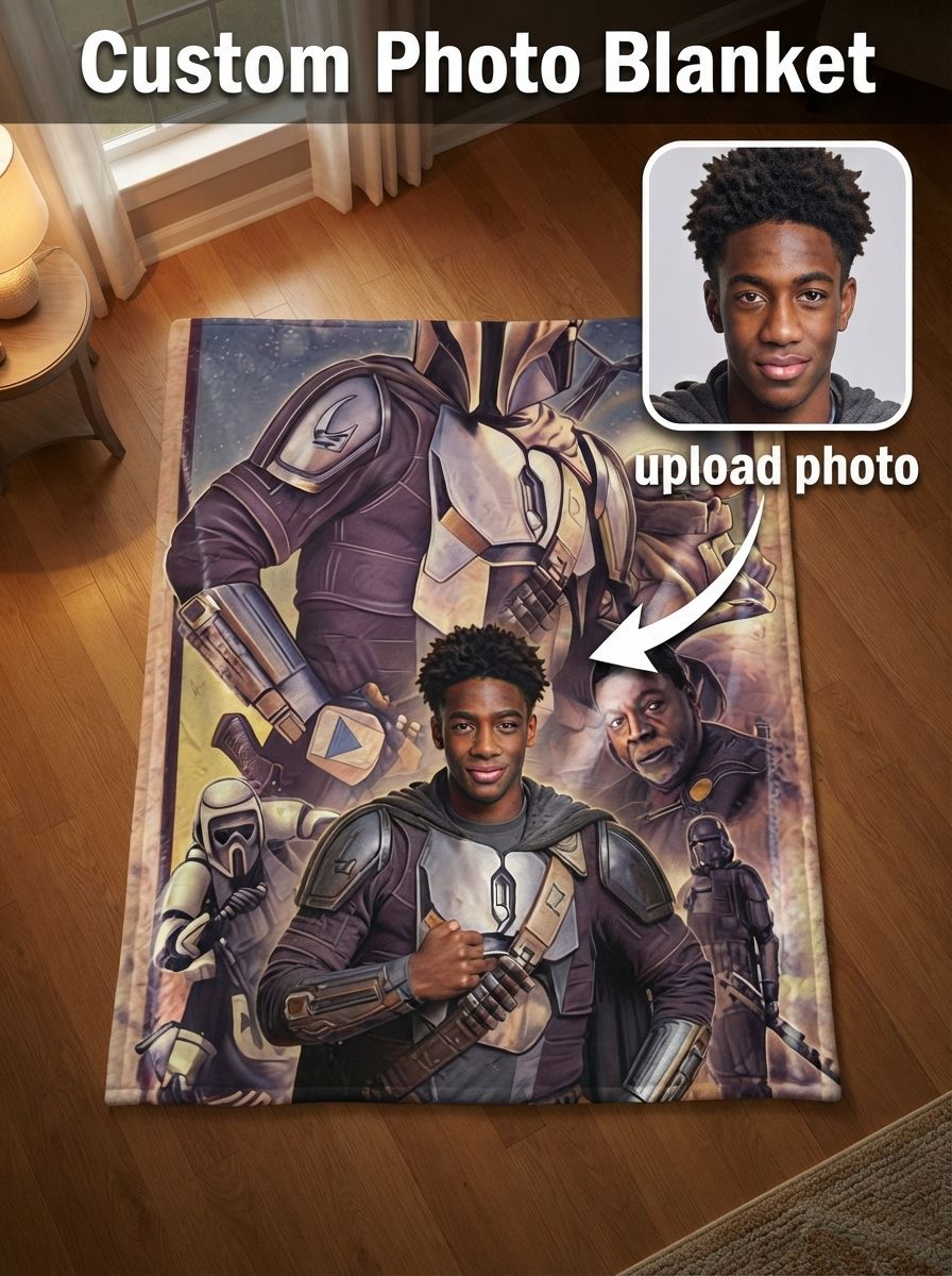 Custom Photo Face Blanket Personalized Sci-Fi Warrior Flannel Throw Blanket Ultra Soft Cozy Skin Friendly Bed Couch
