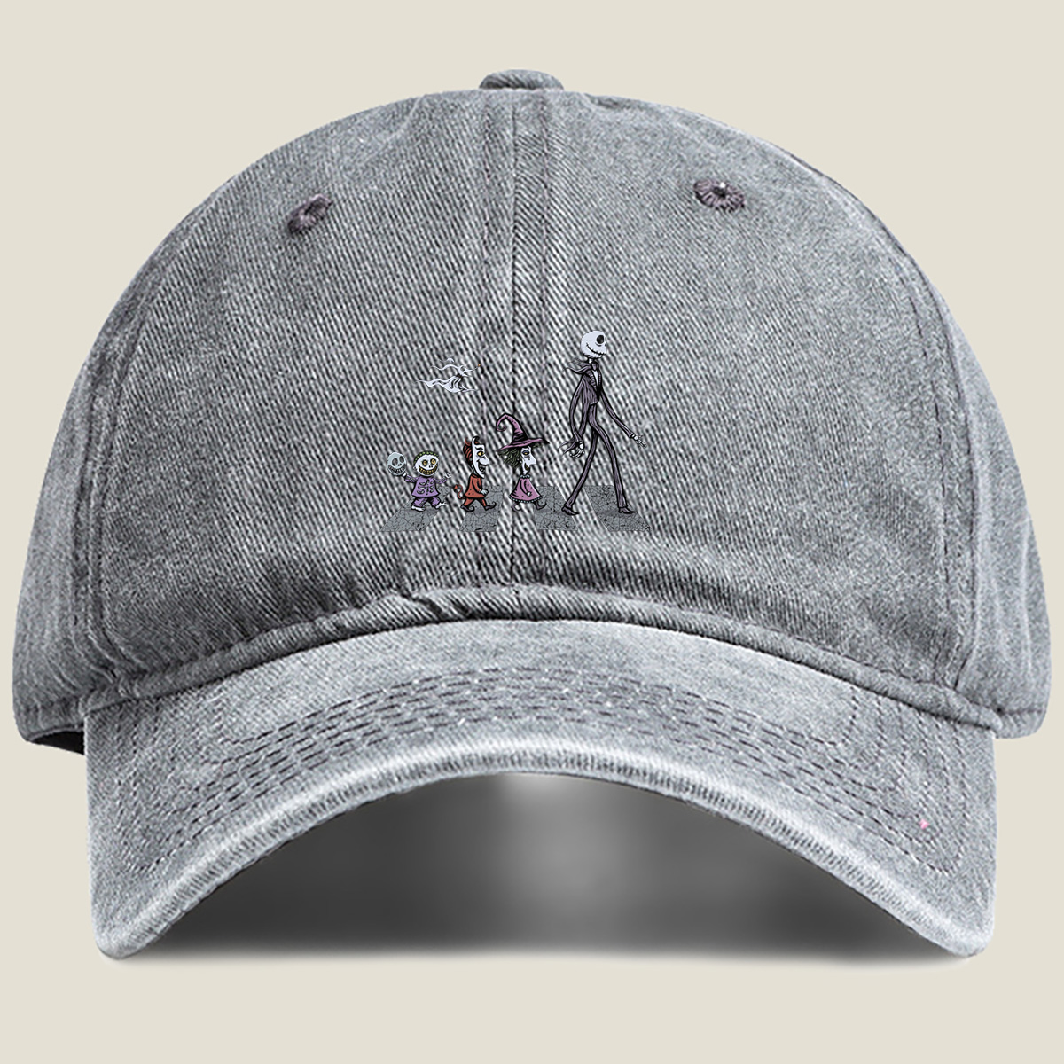 The Nightmares: Jack Skellington, Sally, Zero, and Friends Crossing the Street - Washed Denim - Baseball Cap