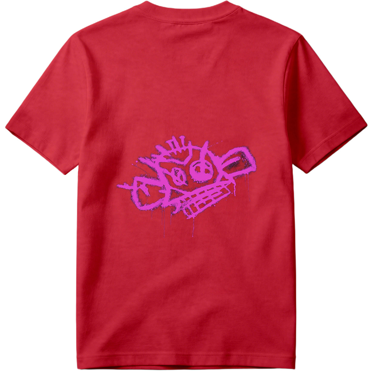 Graffiti-style pink skull with crown and crossbones on black background - Tee
