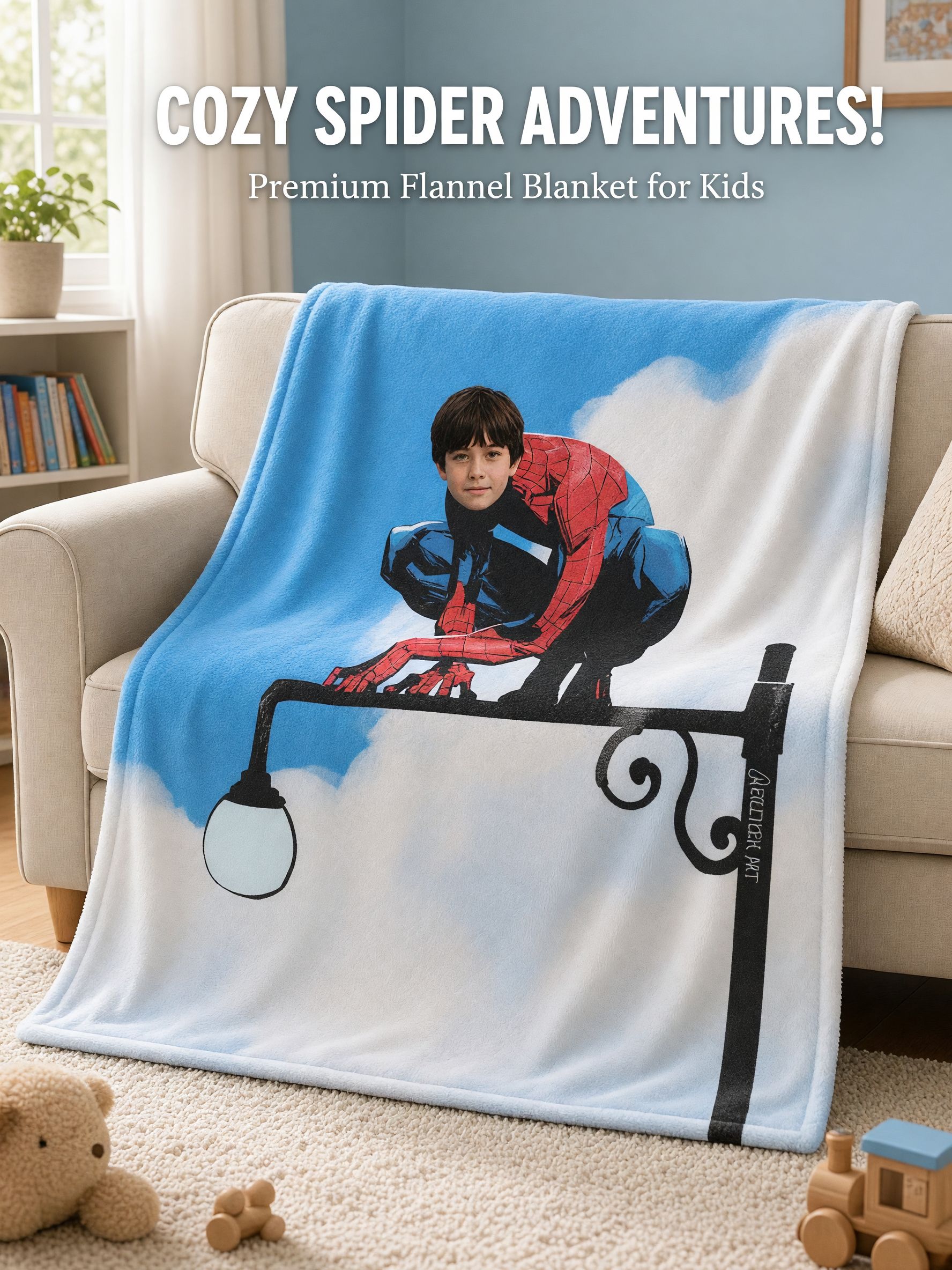 Personalized Custom Face Photo Superhero Flannel Throw Blanket, Soft Anti-Pilling Fleece Bed Blanket for Kids Gift