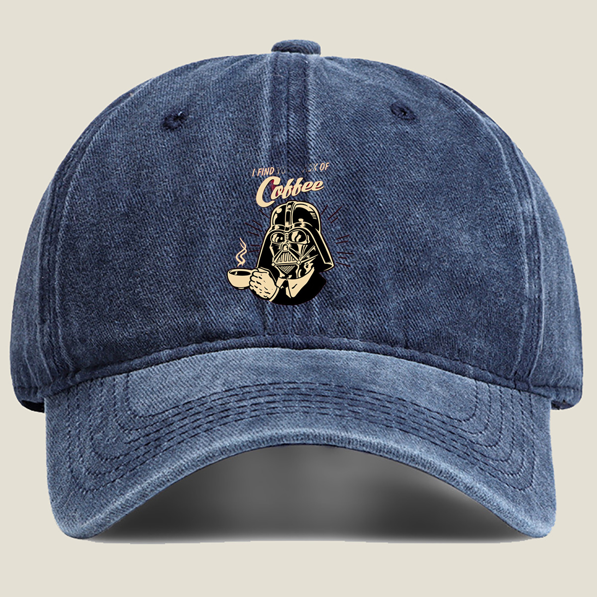Darth Vader Coffee T-Shirt Design - Washed Denim - Baseball Cap