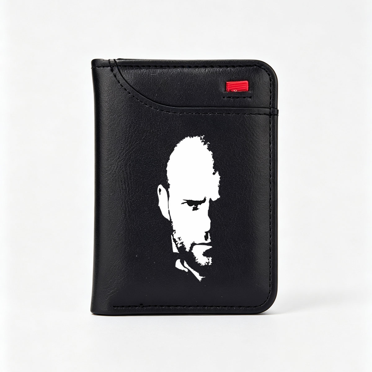 Silhouette of a man with beard and mustache, side profile view - Vertical Style Wallet