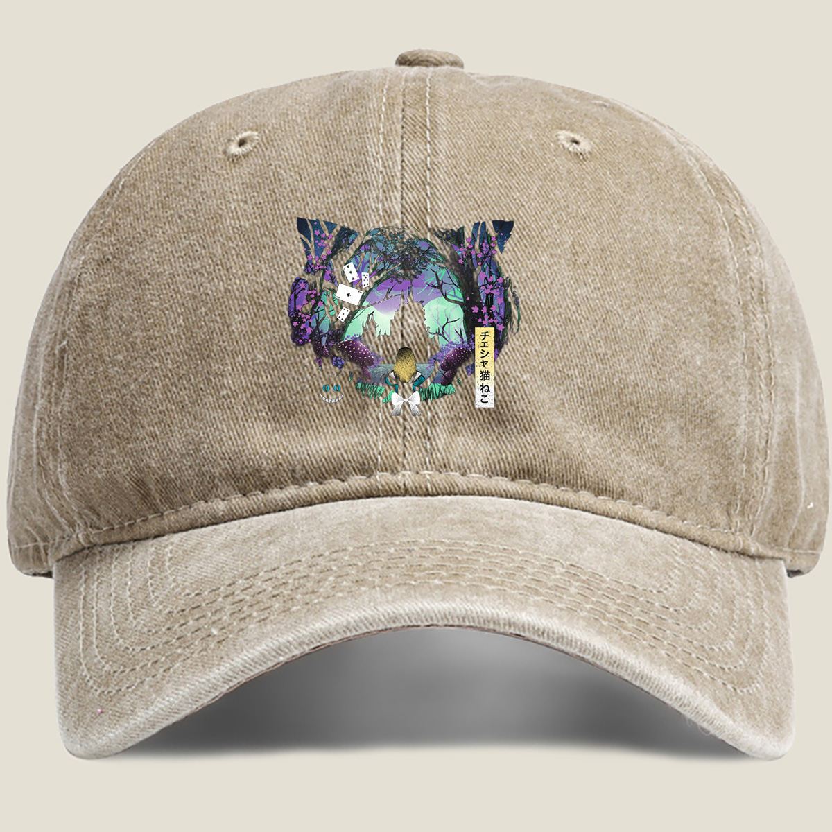 Alice in Wonderland: Cheshire Cat and Alice - Washed Denim - Baseball Cap