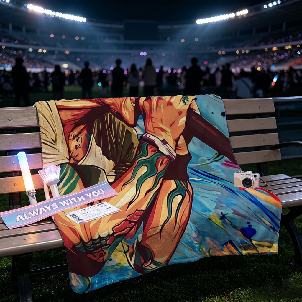 Chris Brown Singing into Microphone in Vibrant Abstract Art Style - Blankets