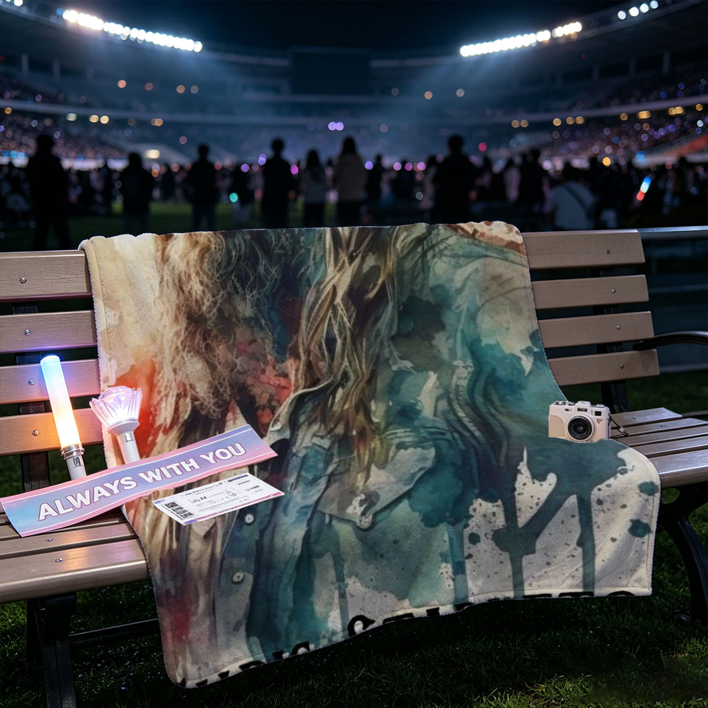 Chris Stapleton in a Watercolor Portrait with Cowboy Hat and Long Beard - Blankets