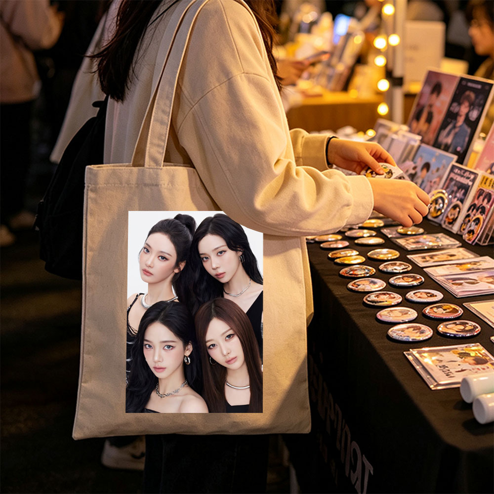 Aespa Members in a Close-Up Group Portrait with Elegant Black Outfits and Stylish Jewelry - Canvas tote bags