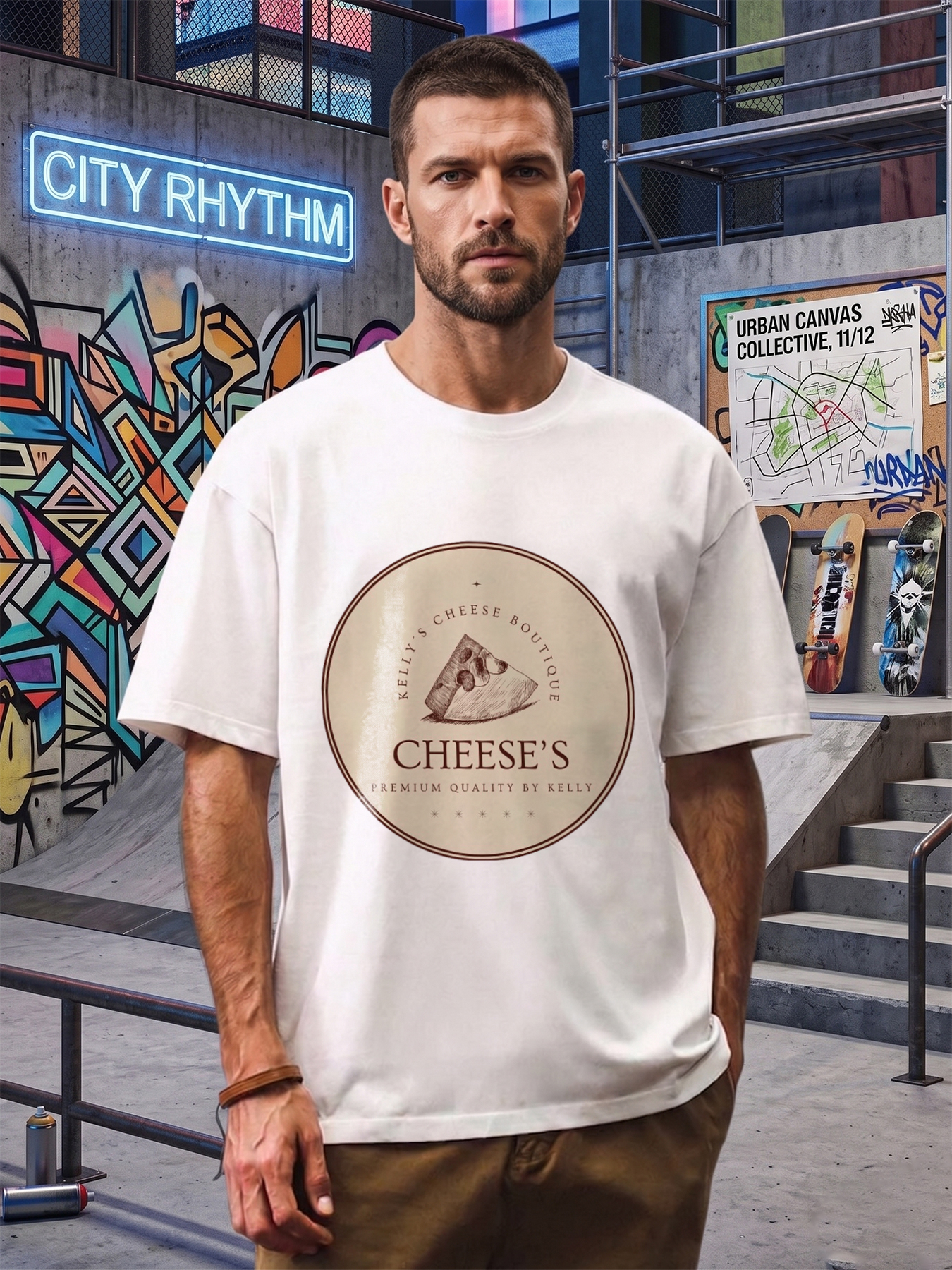 Men's Cheese Print T-Shirt Featuring Cheese Slice Design and 