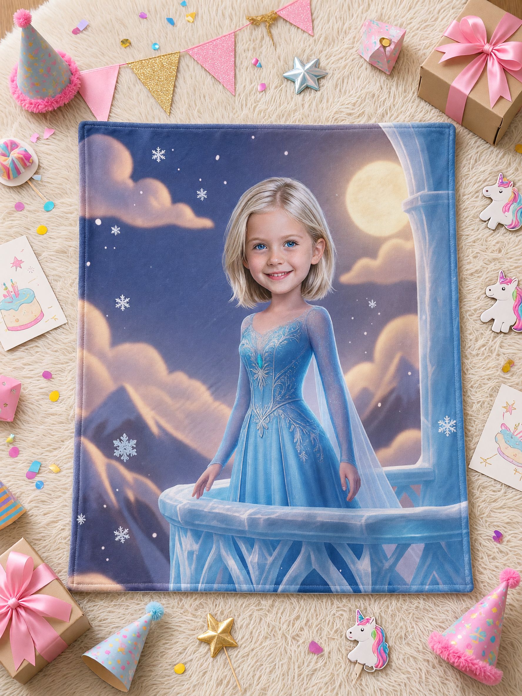 Custom Photo Face Flannel Blanket Personalized Ice Princess Fleece Throw for Kids Bed Sofa Ideal Personalized Gift