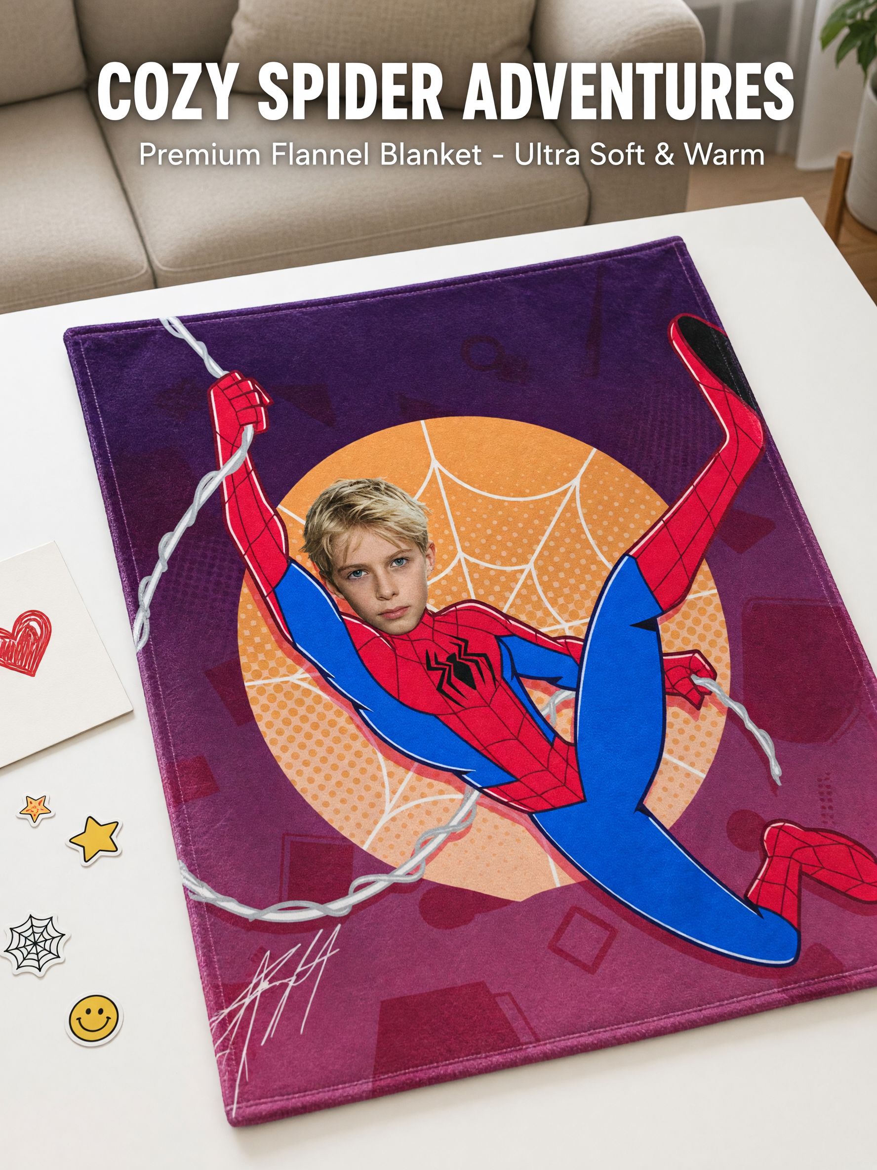 Custom Face Superhero Fleece Blanket Personalized Photo Throw Ultra Soft Anti Pilling Flannel Keepsake Gift for Kids