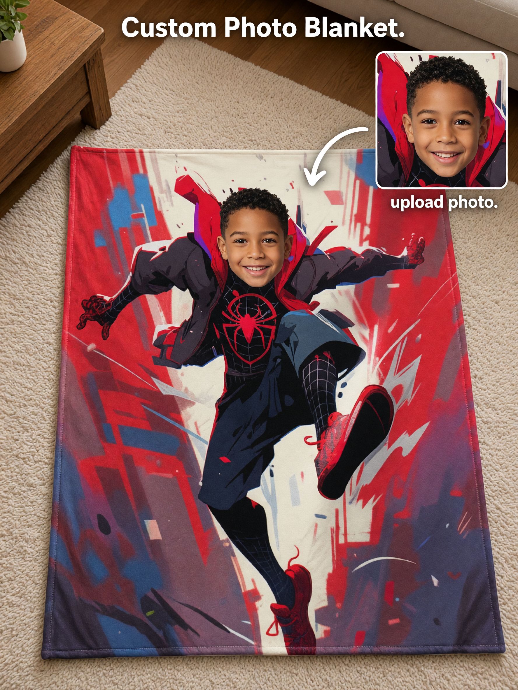 Custom Photo Face Superhero Blanket, Ultra Soft Flannel Fleece Comic Throw, Ideal Personalized Gift for Kids and Fans