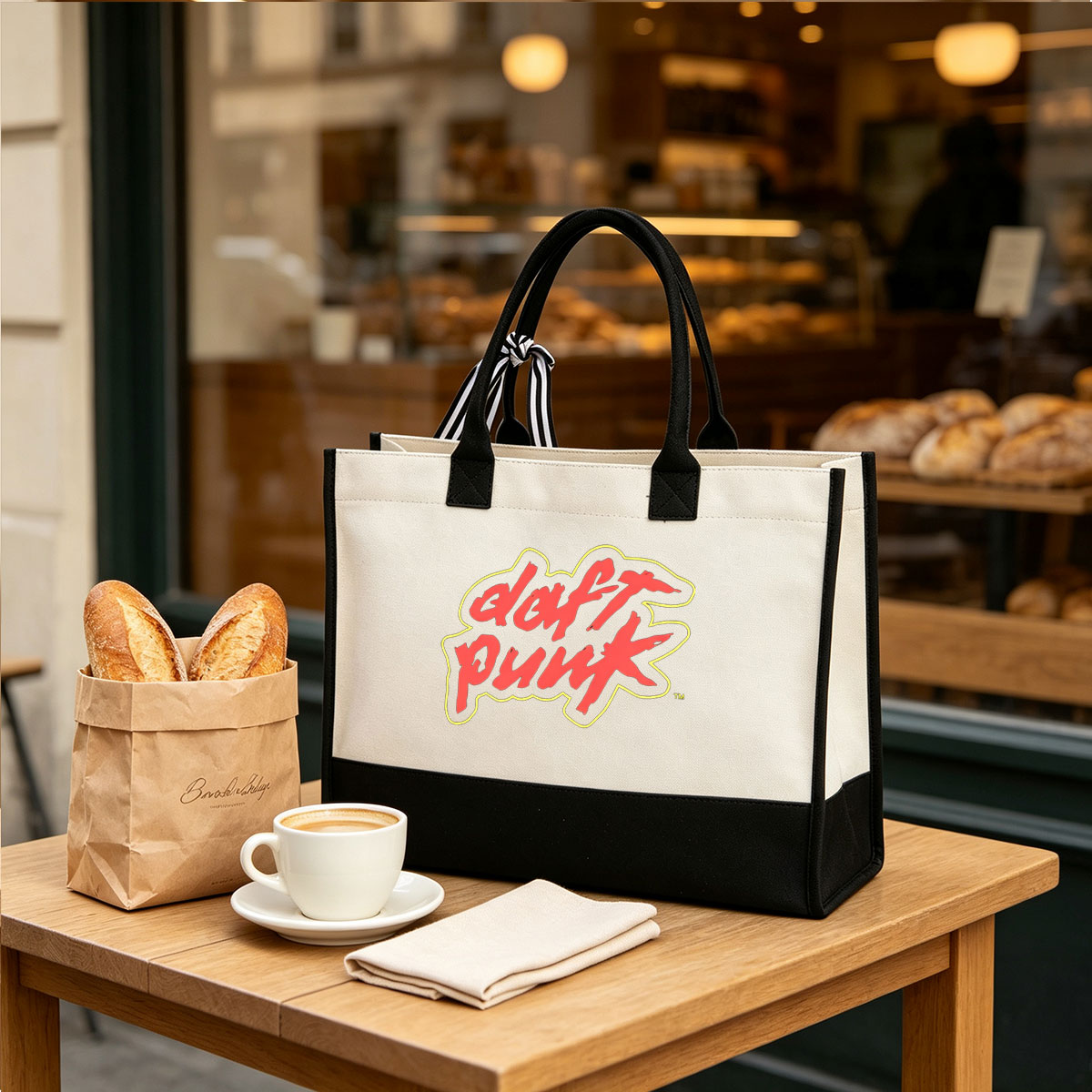 Daft Punk Logo - Iconic Electronic Music Duo Branding - Canvas patchwork gift tote bag